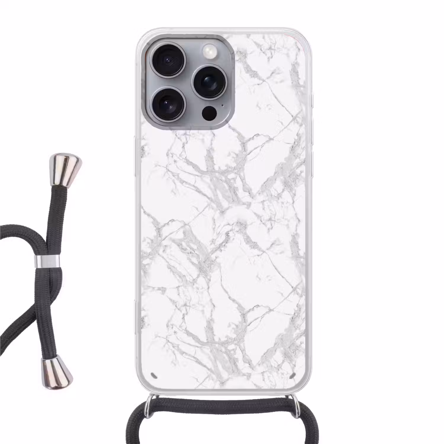 Marmer - Zuiver - Grijs - Aders Hoesje iPhone 16 Pro Max met koord klein 804 -3d