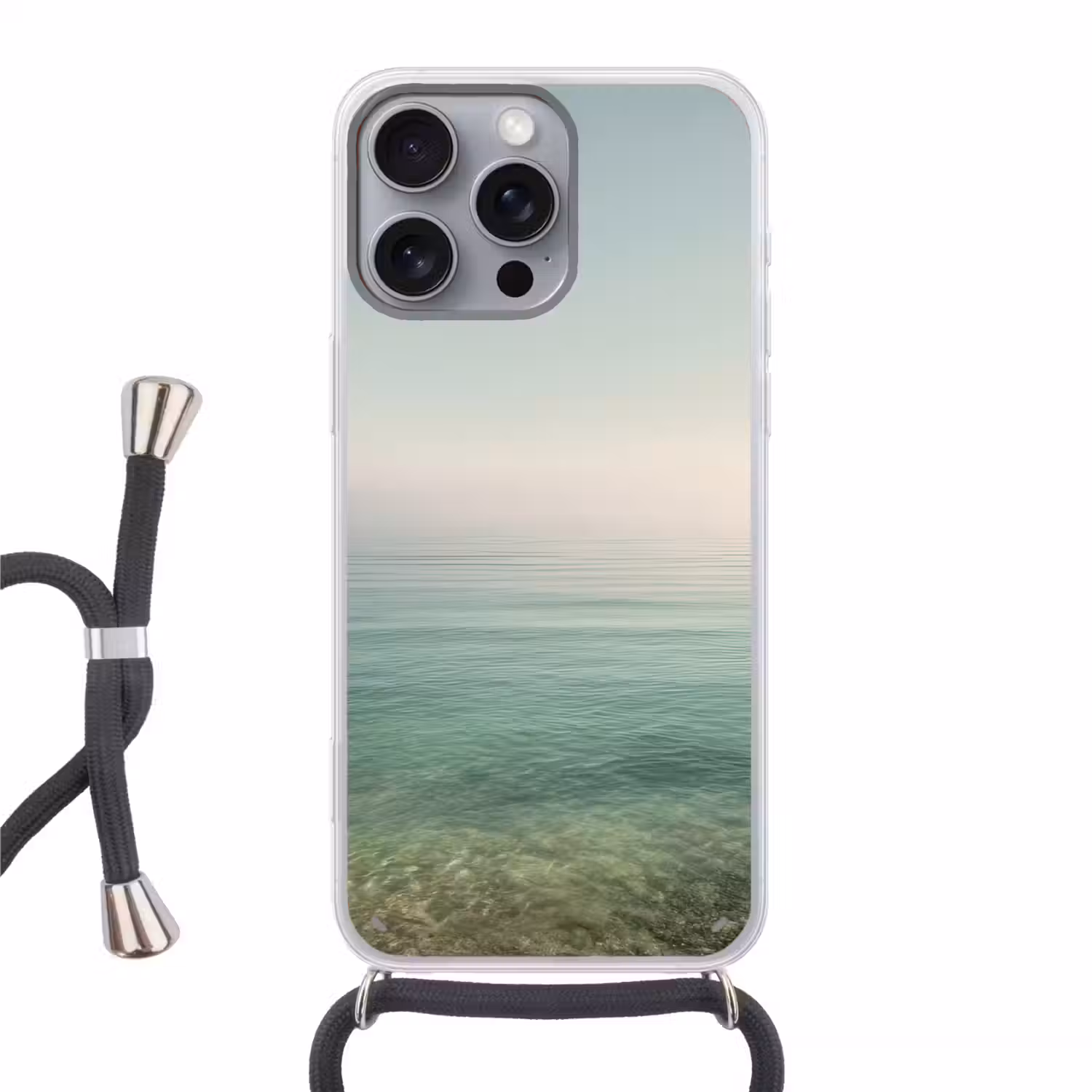 Zee - Horizon - Blauw - Mist Hoesje iPhone 16 Pro Max met koord klein -3d