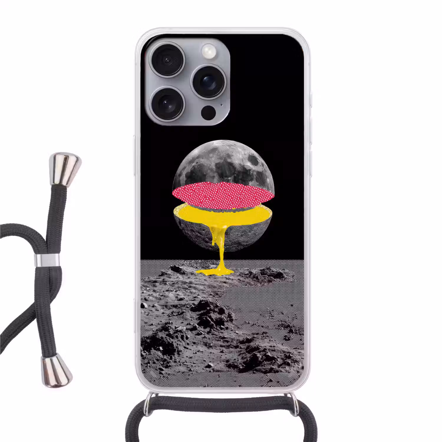 Maan - Geel - Roze - Zwart Hoesje iPhone 16 Pro Max met koord klein -3d