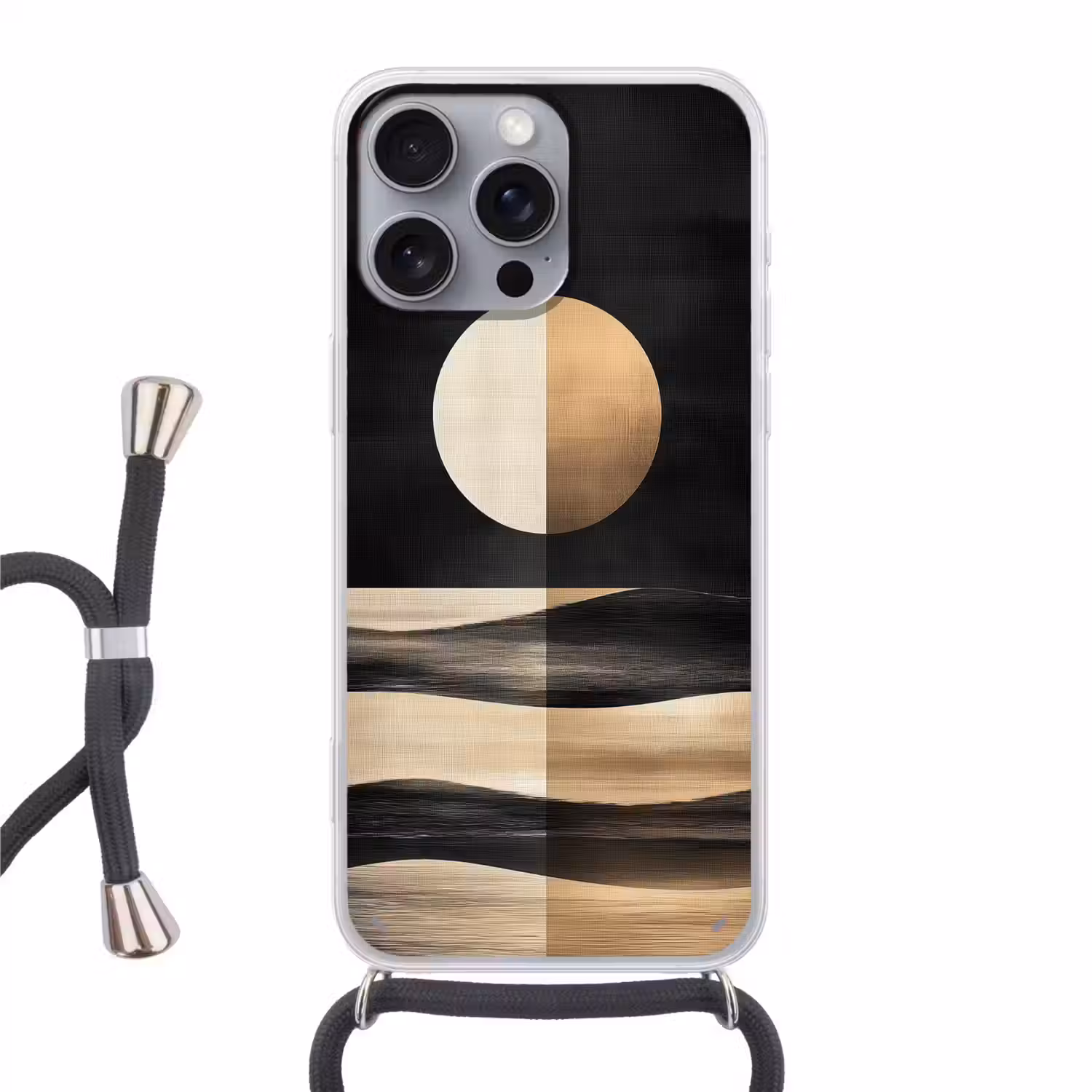 Maan - Cirkel - Goud Hoesje iPhone 16 Pro Max met koord klein -3d