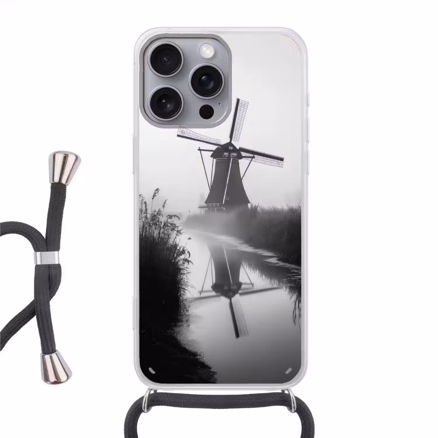 Molen - Weerspiegeling - Landschap - Water Hoesje iPhone 16 Pro Max met koord klein -3d