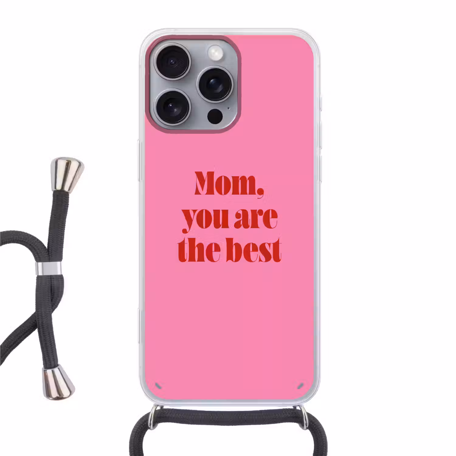 Moeder - Boodschap -Roze Hoesje iPhone 16 Pro Max met koord klein -3d