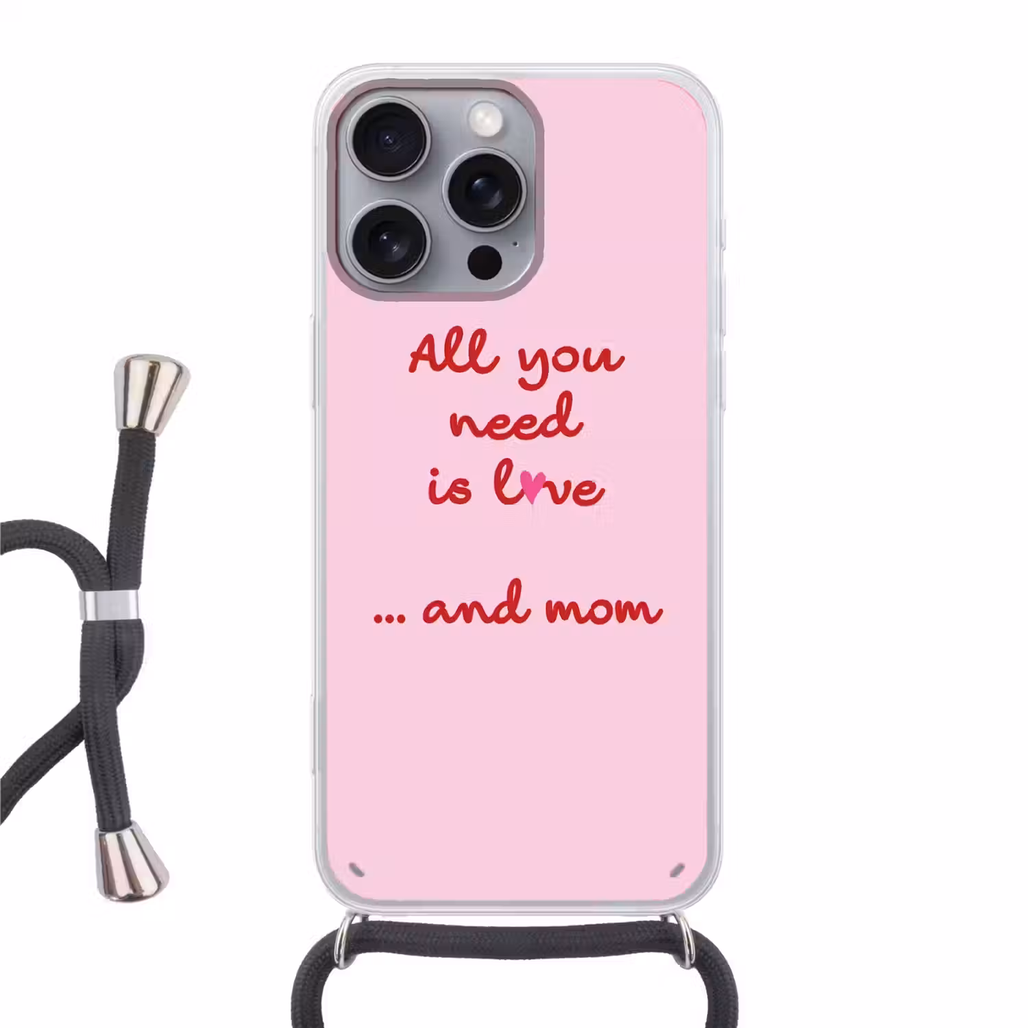 Moeder - Love - Tekst - Rood Hoesje iPhone 16 Pro Max met koord klein -3d