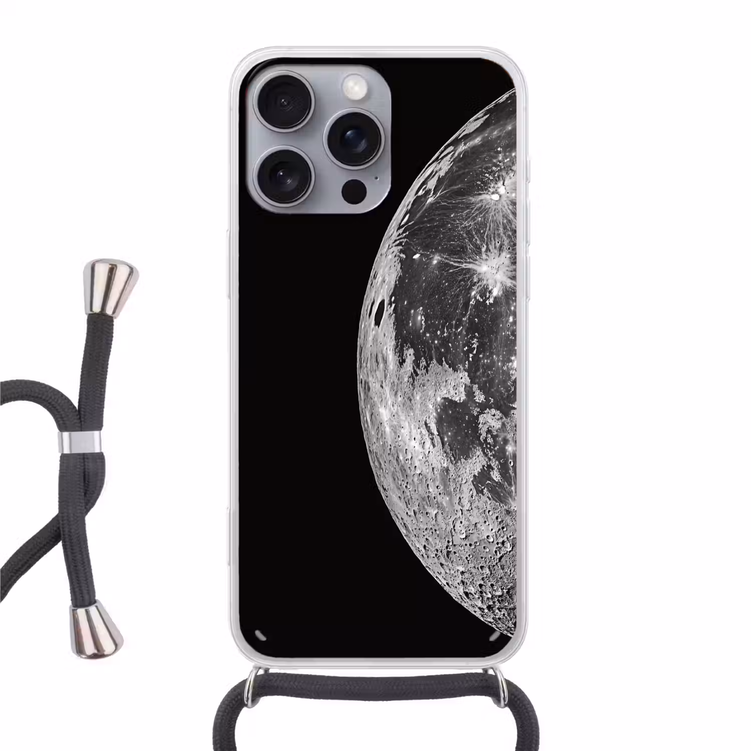 Close-up - Maan - Wit - Textuur Hoesje iPhone 16 Pro Max met koord klein -3d