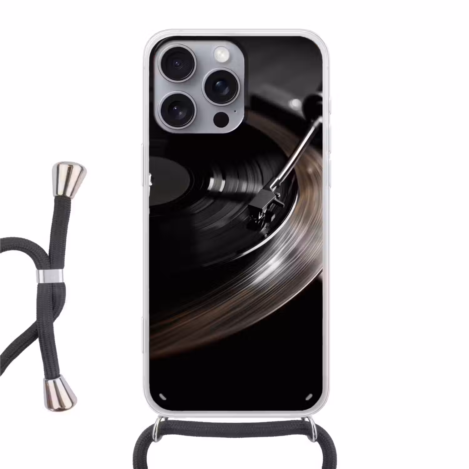 Close-up - Vinylplaat - Platenspeler - Zwart Hoesje iPhone 16 Pro Max met koord klein -3d