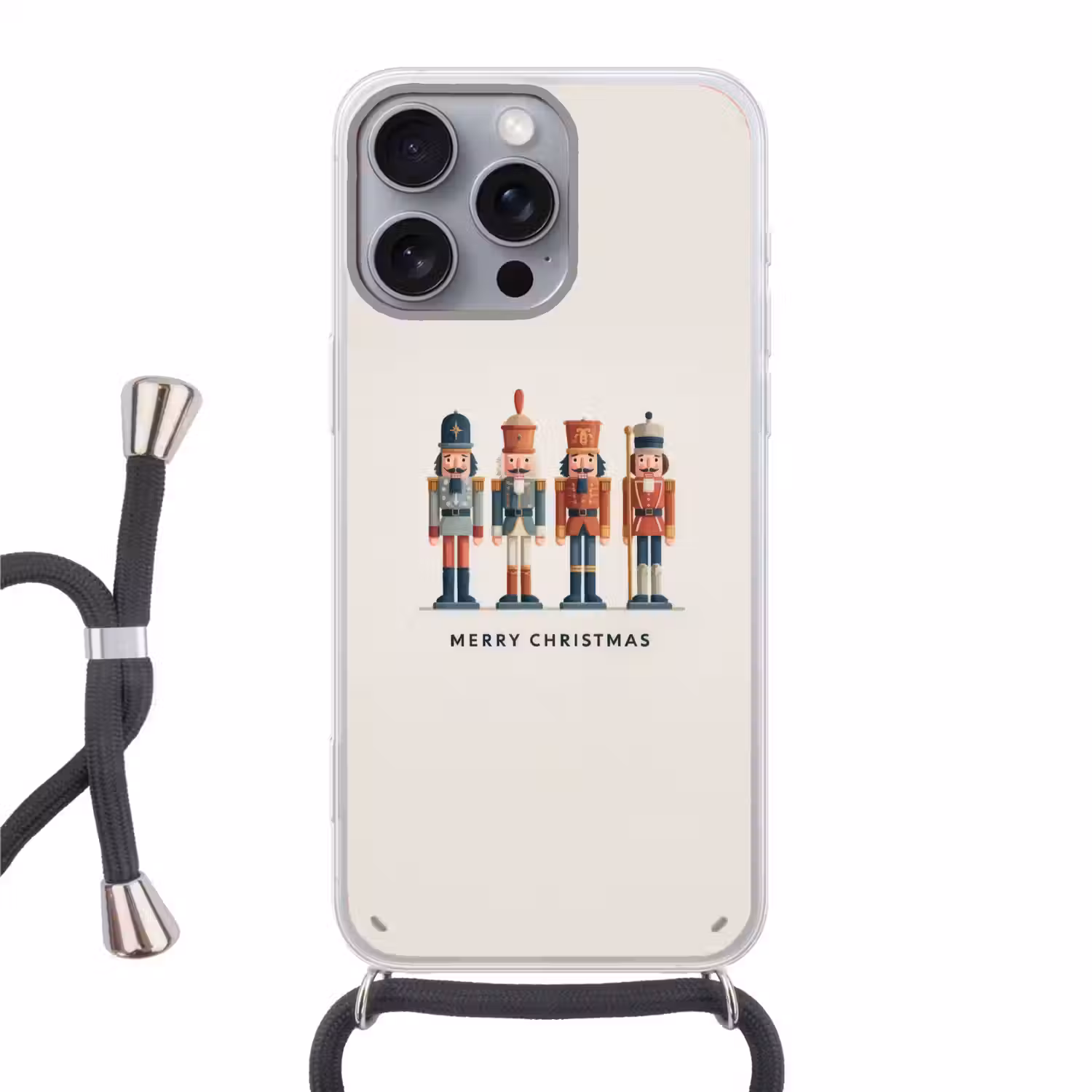 Notenkrakers - Minimalistisch - Kerst - Beige Hoesje iPhone 16 Pro Max met koord klein -3d