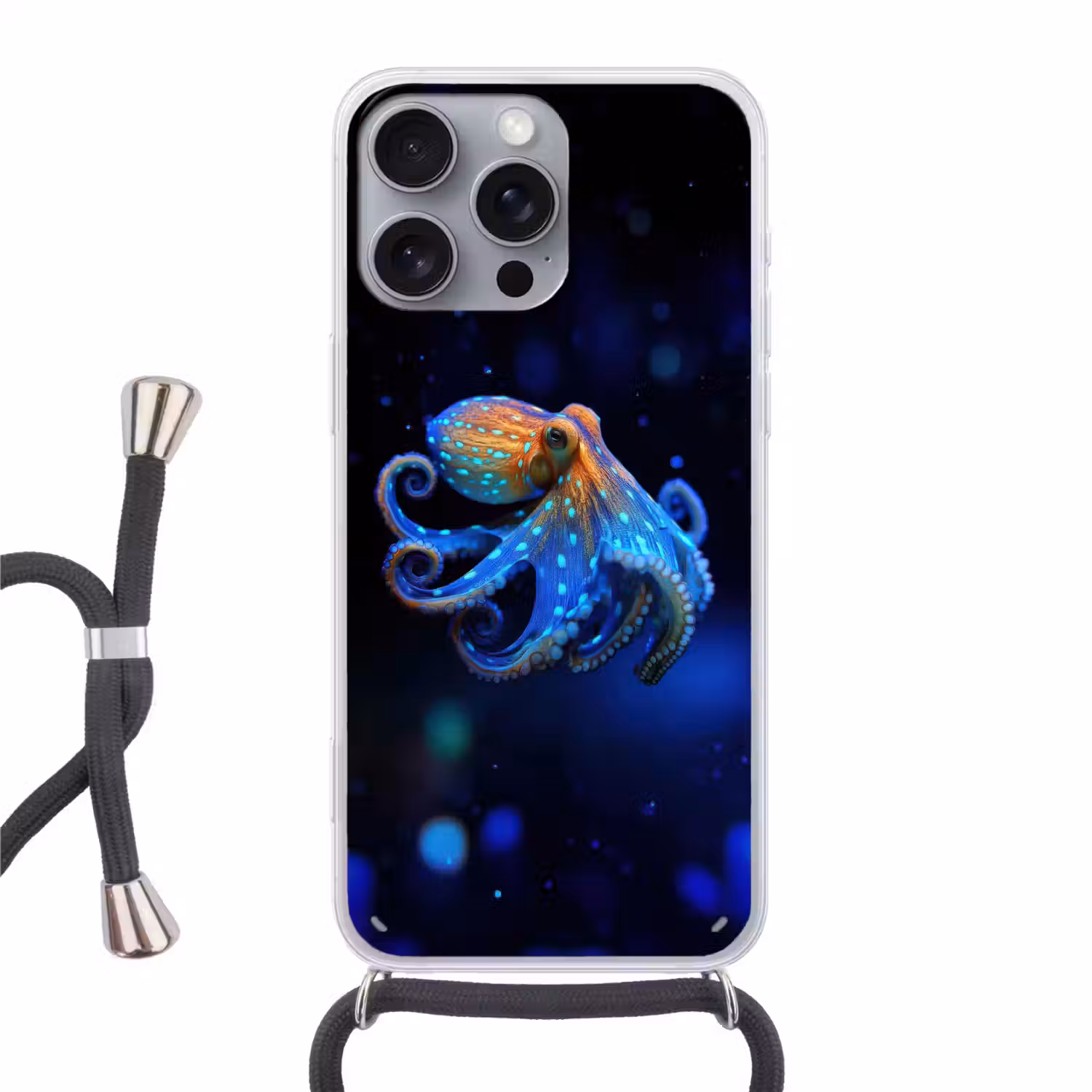 Octopus - Stippen - Blauw - Zee Hoesje iPhone 16 Pro Max met koord klein -3d