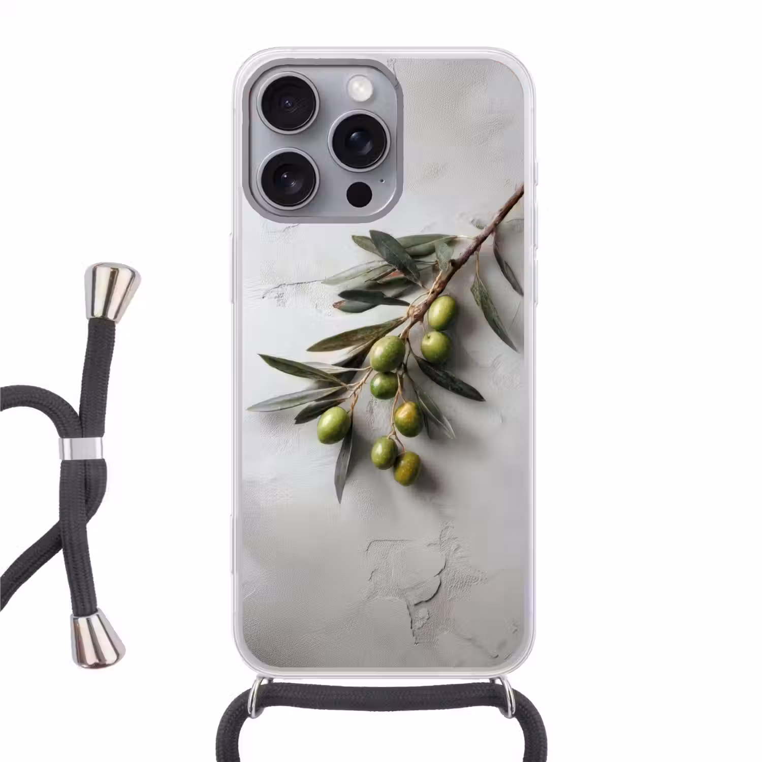 Olijventak - Beton - Mediterraan Hoesje iPhone 16 Pro Max met koord klein -3d