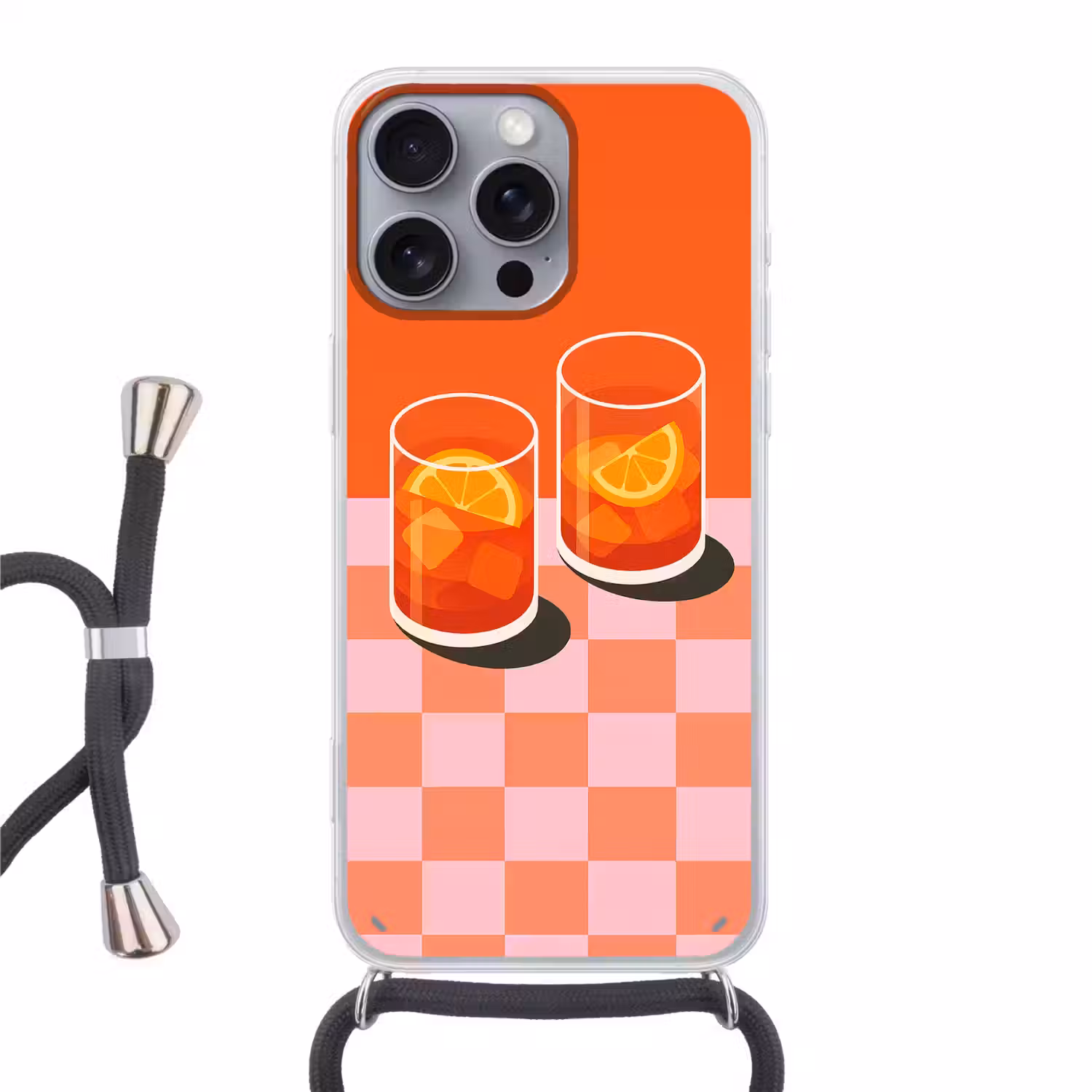 Sinaasappel - Glazen - Oranje Hoesje iPhone 16 Pro Max met koord klein -3d