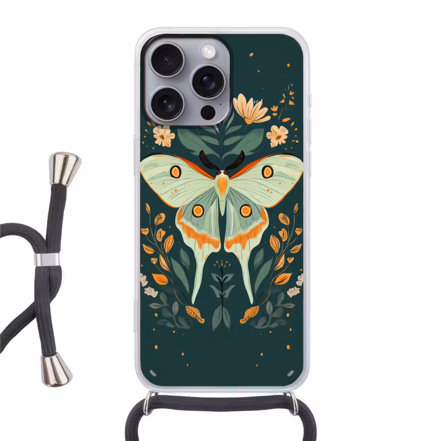 Sierlijk - Vlinder - Groen - Bladeren Hoesje iPhone 16 Pro Max met koord klein -3d
