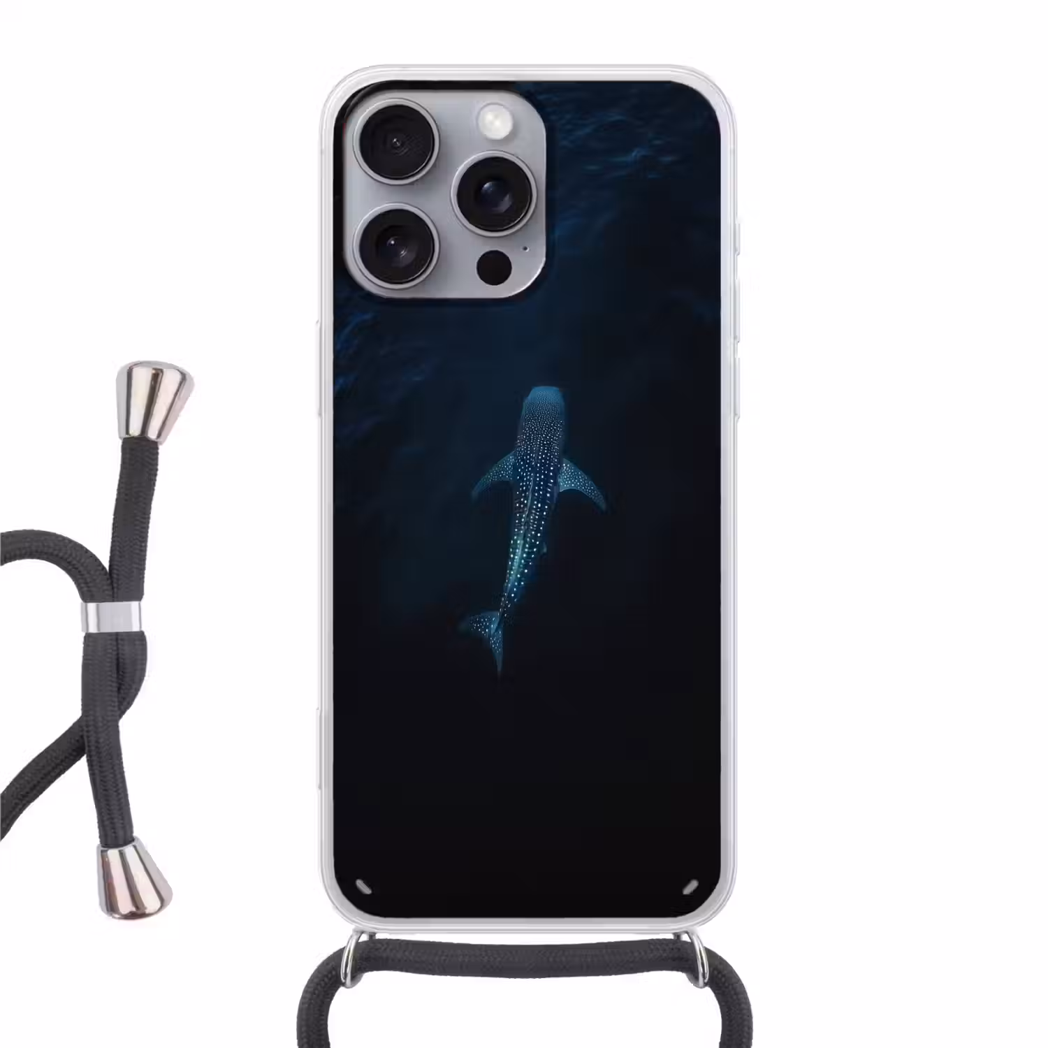 Oceaan - Walvishaai - Donkerblauw - Vlekken Hoesje iPhone 16 Pro Max met koord klein -3d