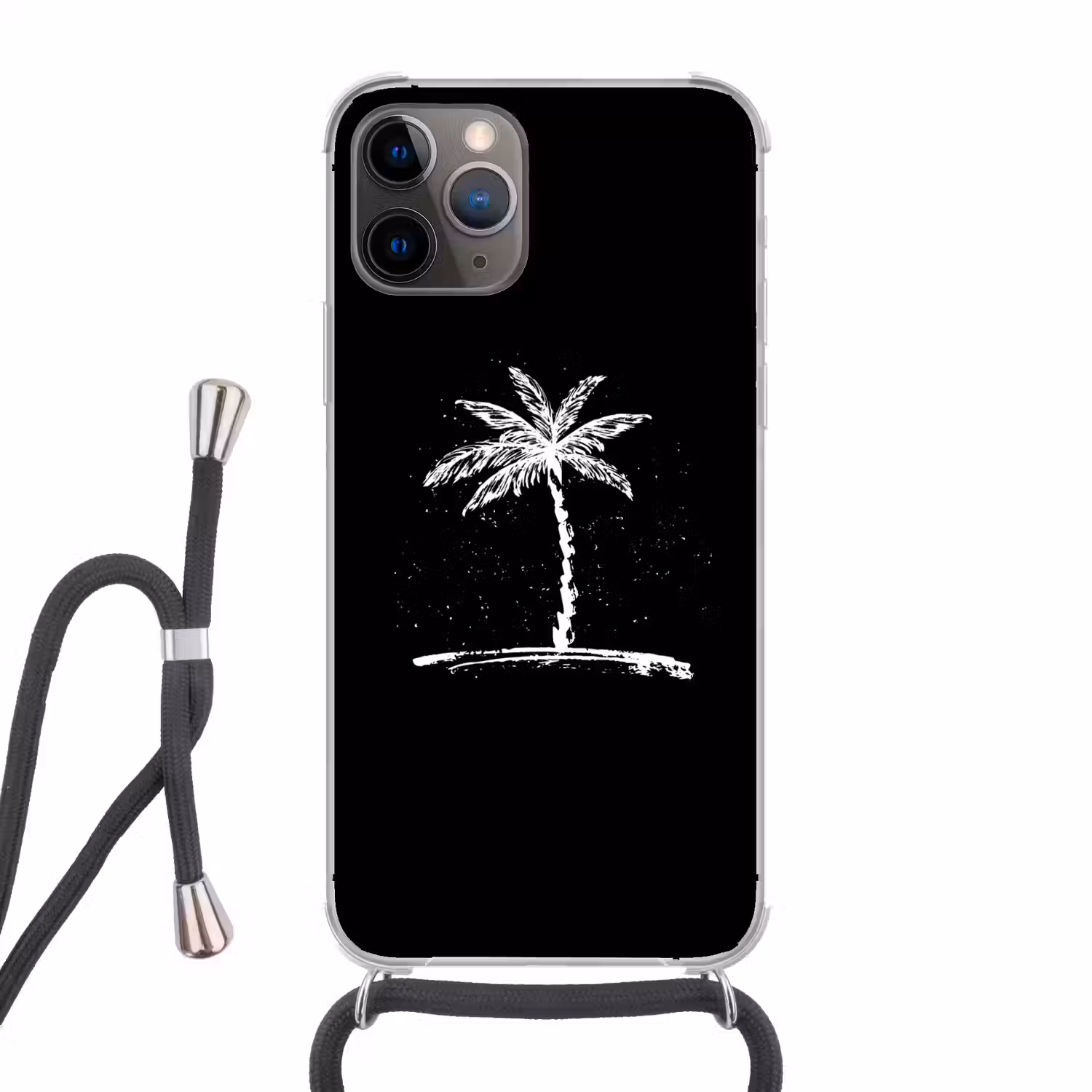 Palmboom - Wit - Zwart - Tropisch Hoesje iPhone 12 Pro met koord klein -3d