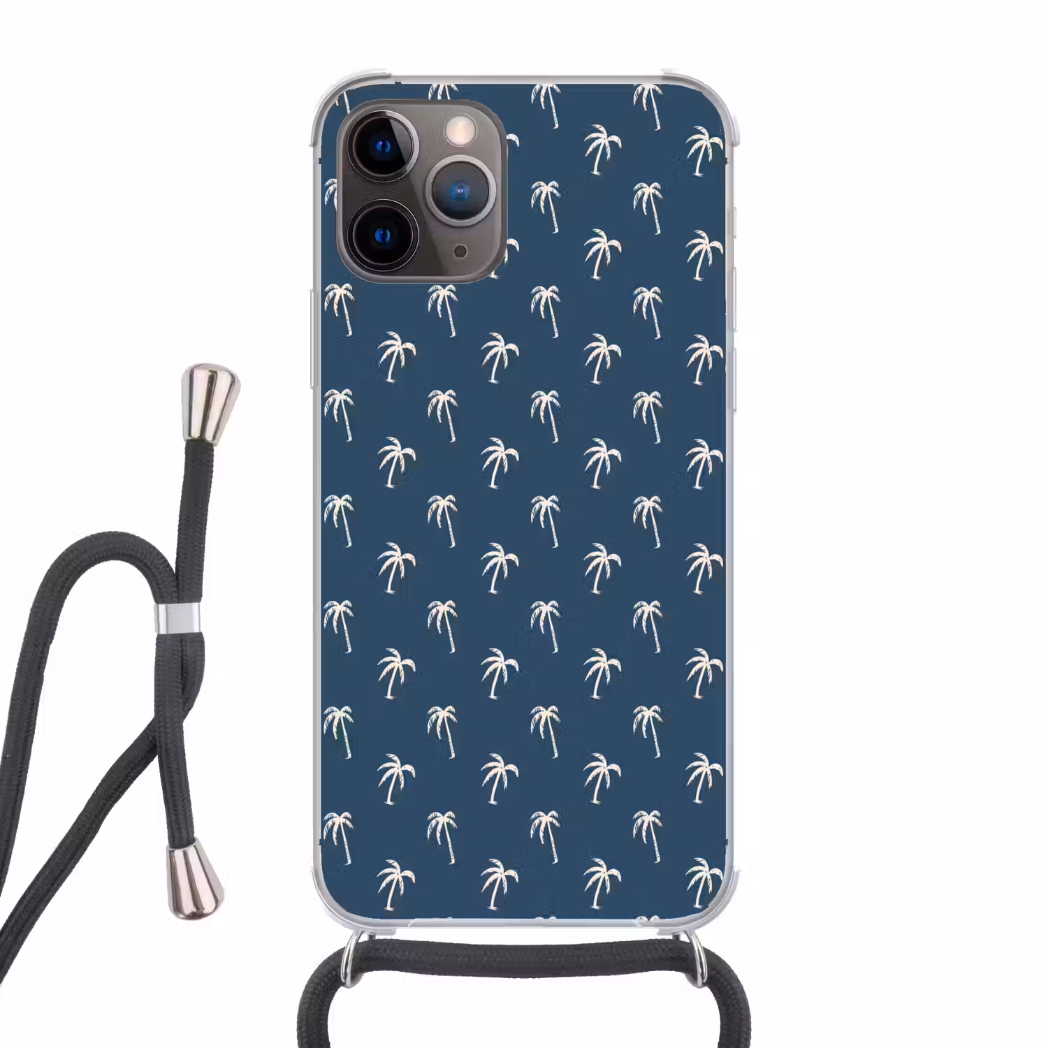 Palmboom patroon - Blauw - Beige - Zomer Hoesje iPhone 12 Pro met koord klein -3d