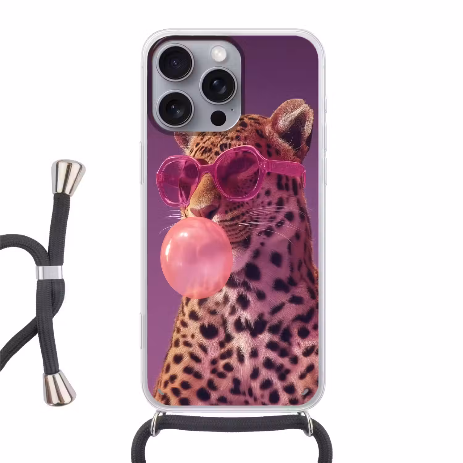 Panter - Zonnebril - Kauwgombel - Roze Hoesje iPhone 16 Pro Max met koord klein -3d