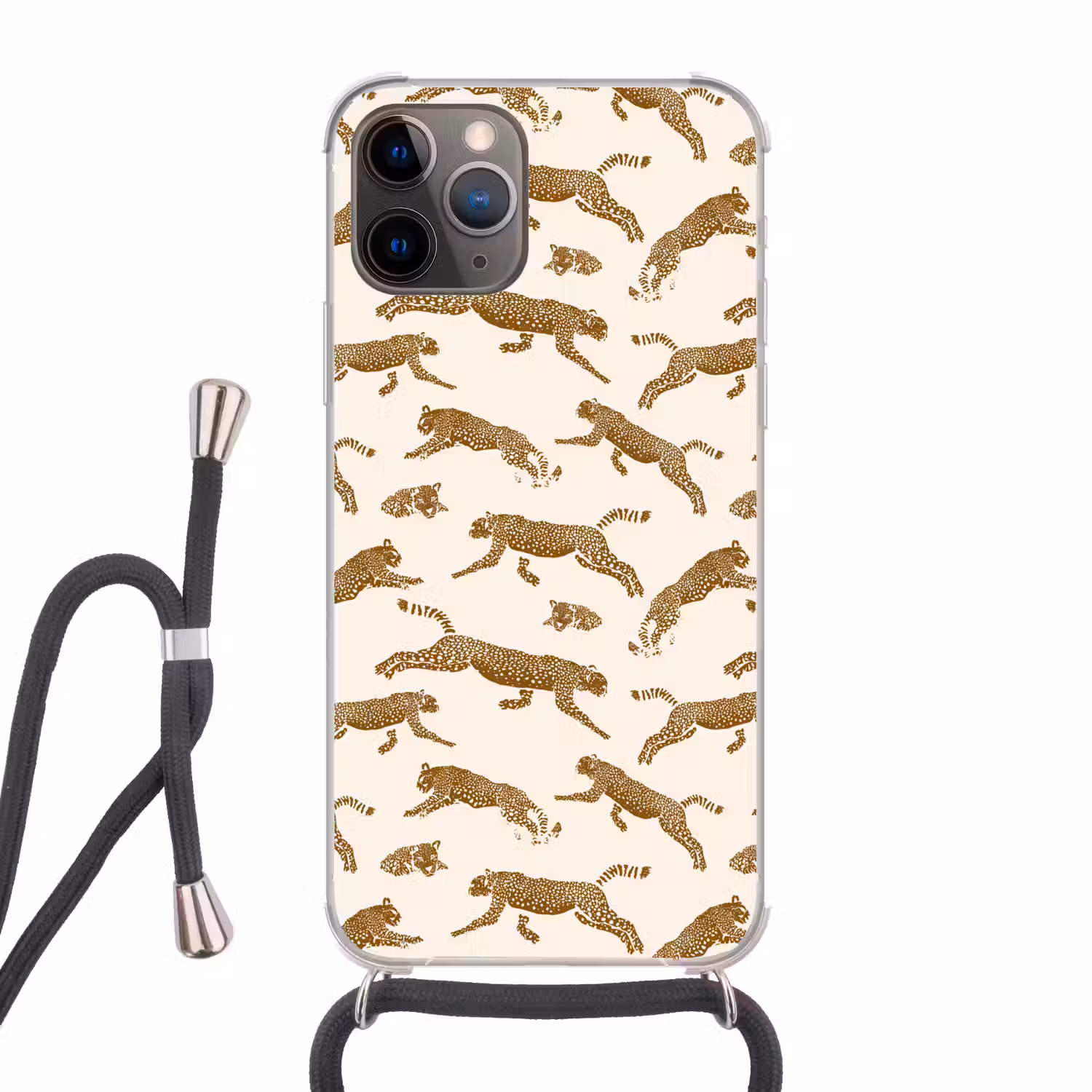Panters - Dieren - Beige - Bruin - Patroon Hoesje iPhone 12 Pro met koord klein -3d