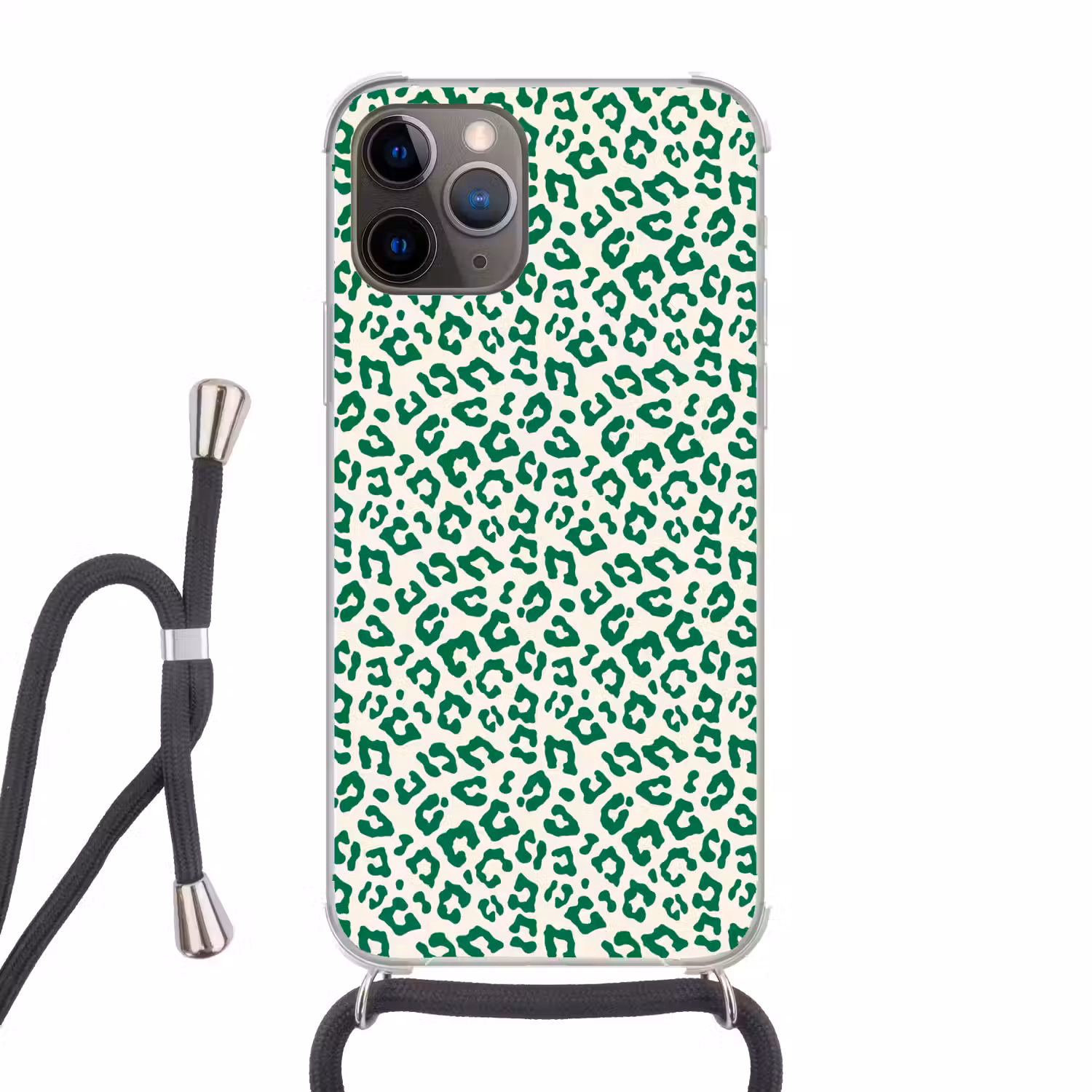 Panterprint - Groen - Beige - Dierenprint Hoesje iPhone 12 Pro met koord klein -3d