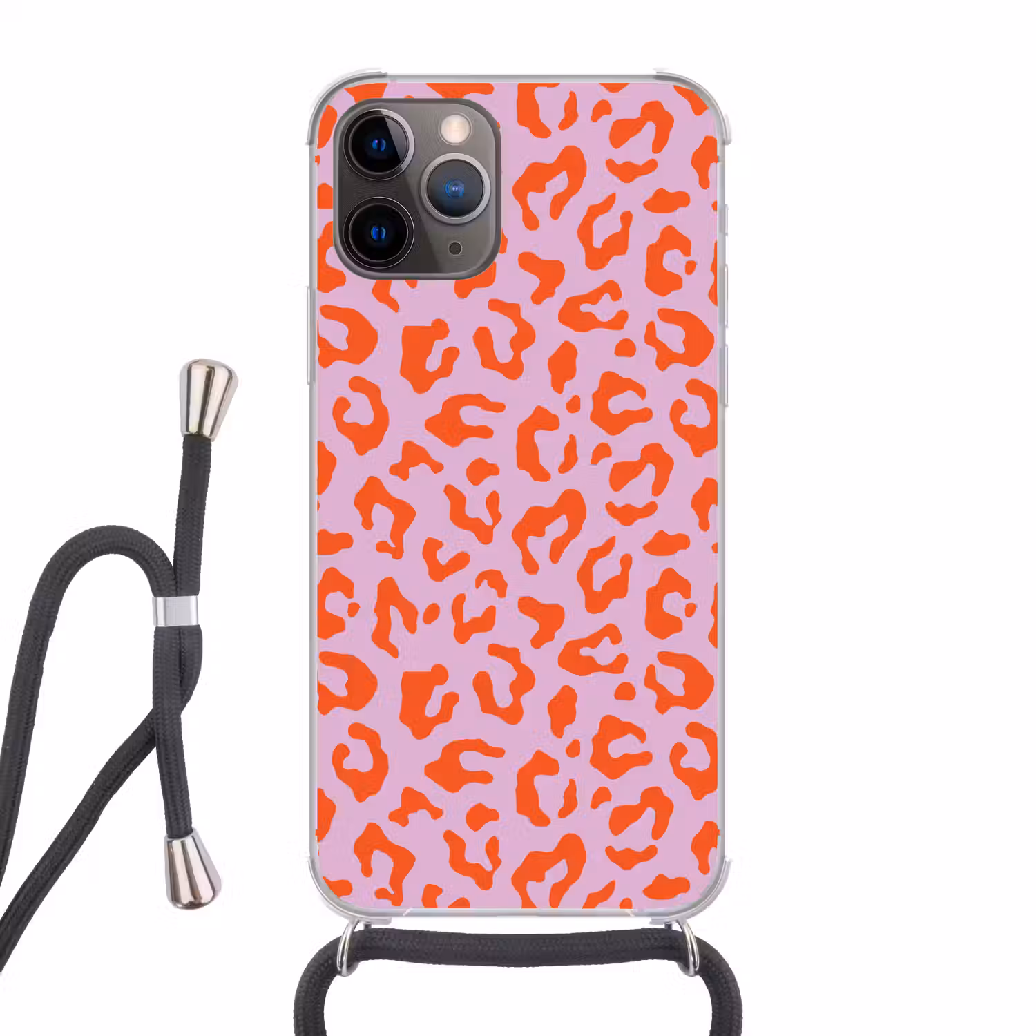 Panterprint - Rood - Paars - Roze - Dierenprint Hoesje iPhone 12 Pro met koord klein -3d