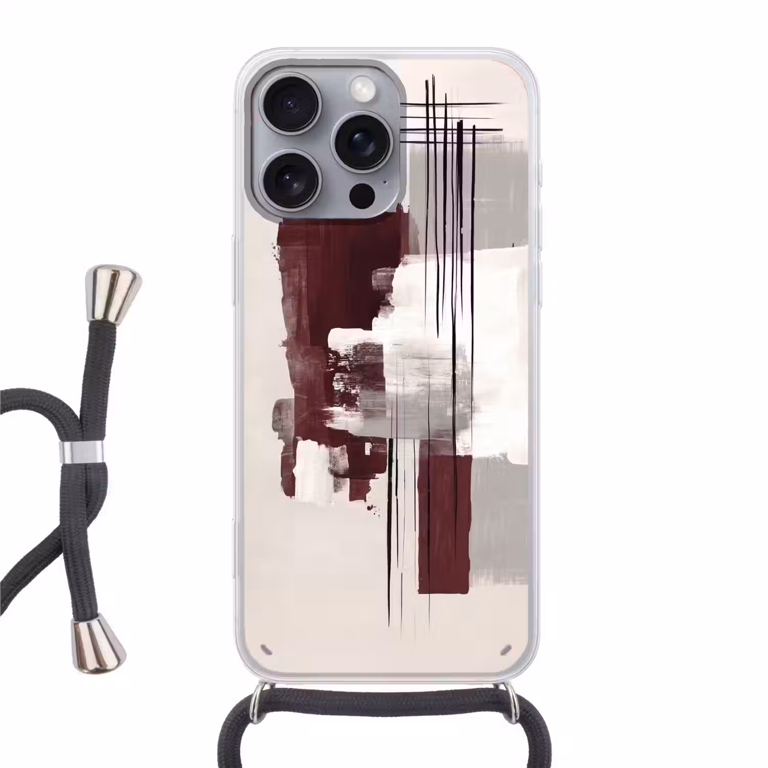 Penseelstreken - Abstract - Lijnen - Rood Hoesje iPhone 16 Pro Max met koord klein -3d