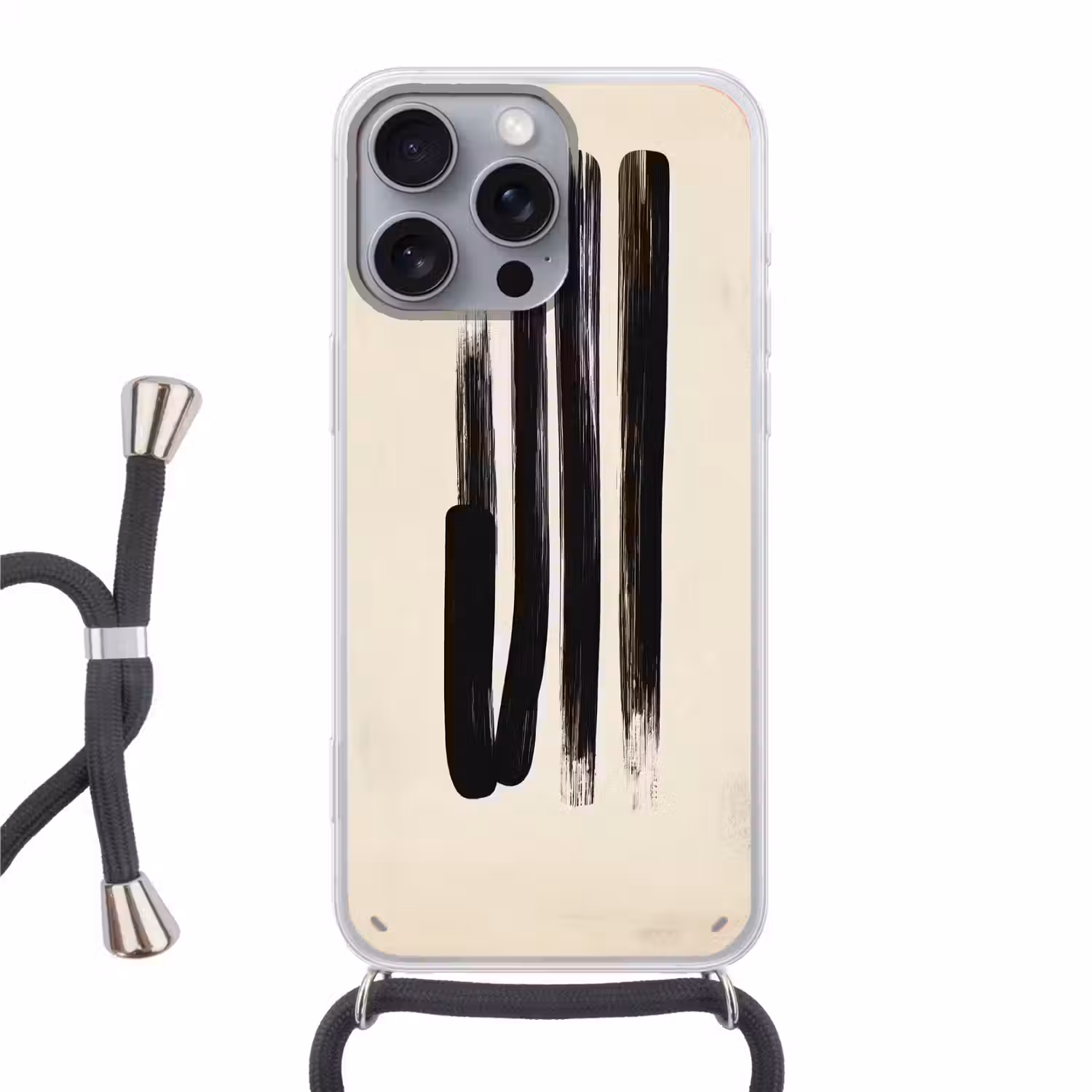 Penseelstreken - Verticaal - Zwart Hoesje iPhone 16 Pro Max met koord klein -3d