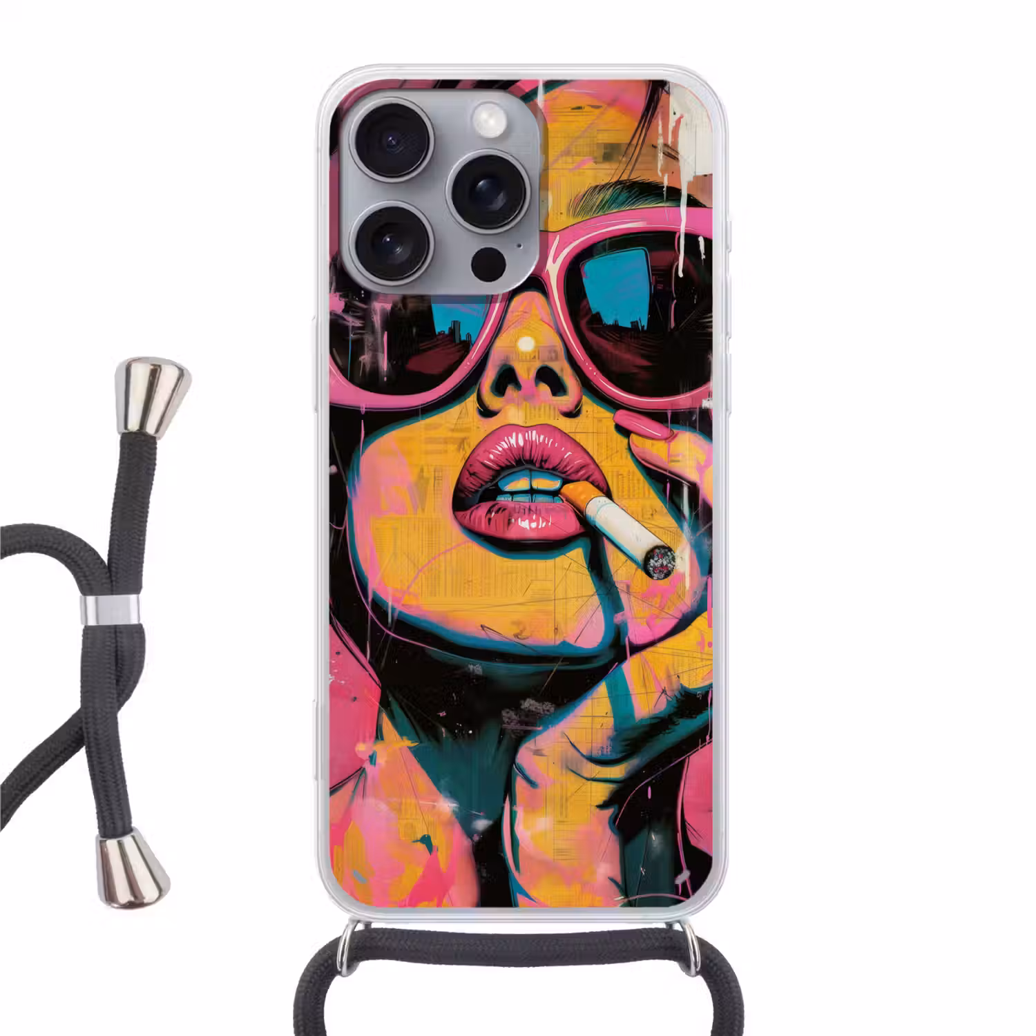 Portret - Vrouw - Abstract - Zonnebril Hoesje iPhone 16 Pro Max met koord klein -3d
