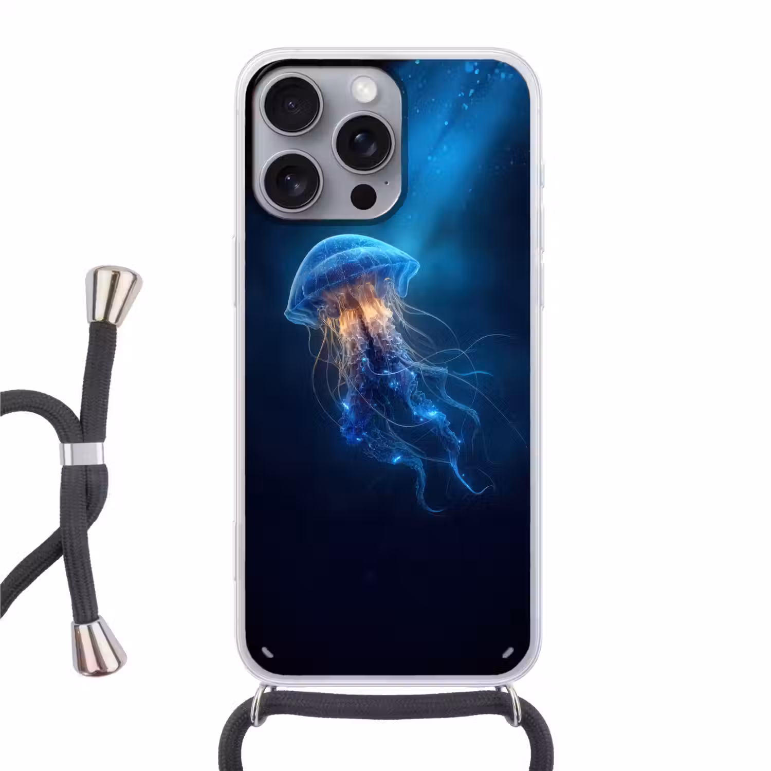 Kwal - Lichtgevend - Tentakels - Blauw Hoesje iPhone 16 Pro Max met koord klein -3d
