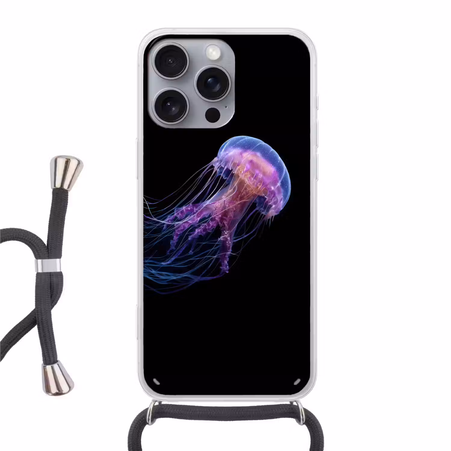Kwal - Doorzichtig - Roze - Tentakels Hoesje iPhone 16 Pro Max met koord klein -3d
