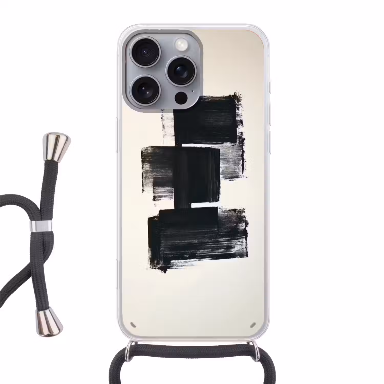 Rechthoeken - Penseelstreken - Abstract - Zwart Hoesje iPhone 16 Pro Max met koord klein -3d