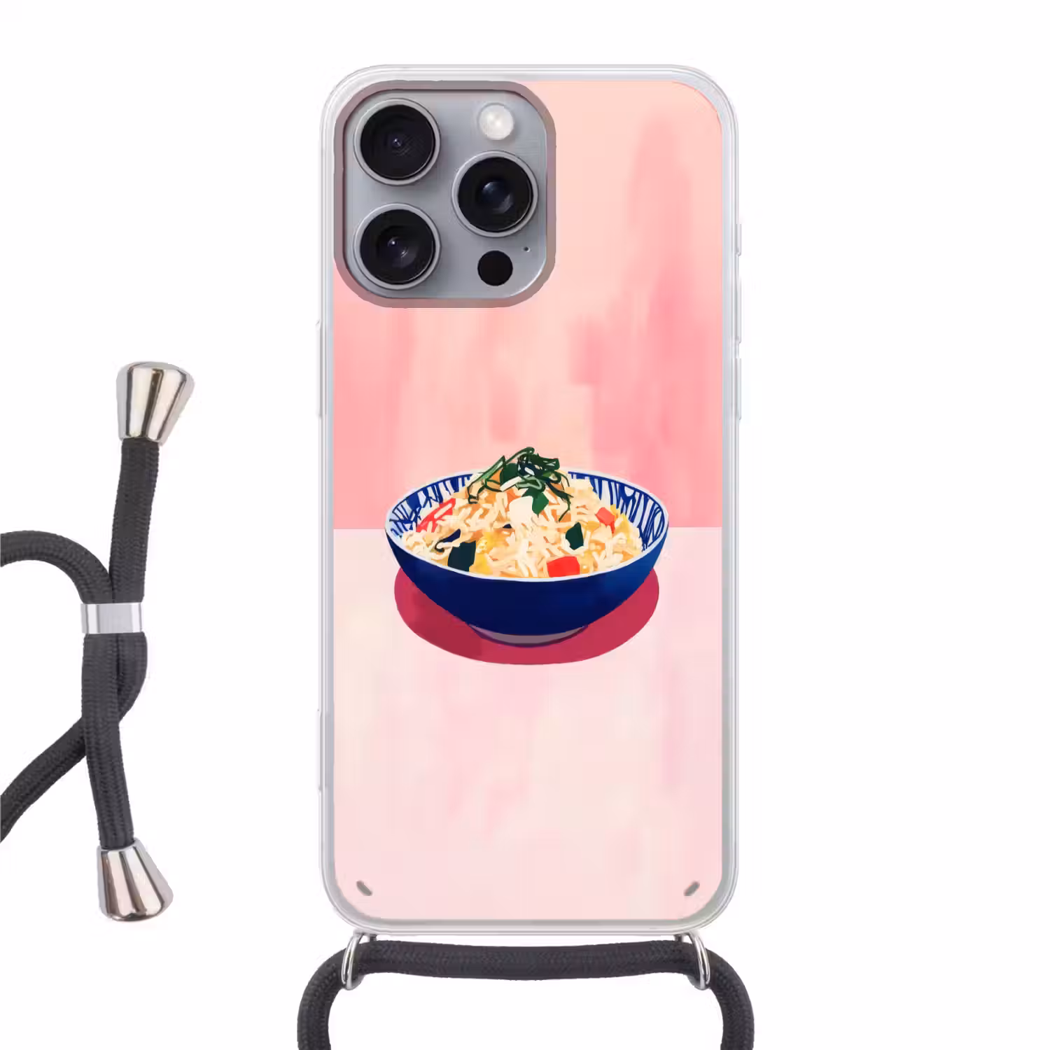Rijst - Illustratie - Kom - Groente Hoesje iPhone 16 Pro Max met koord klein -3d