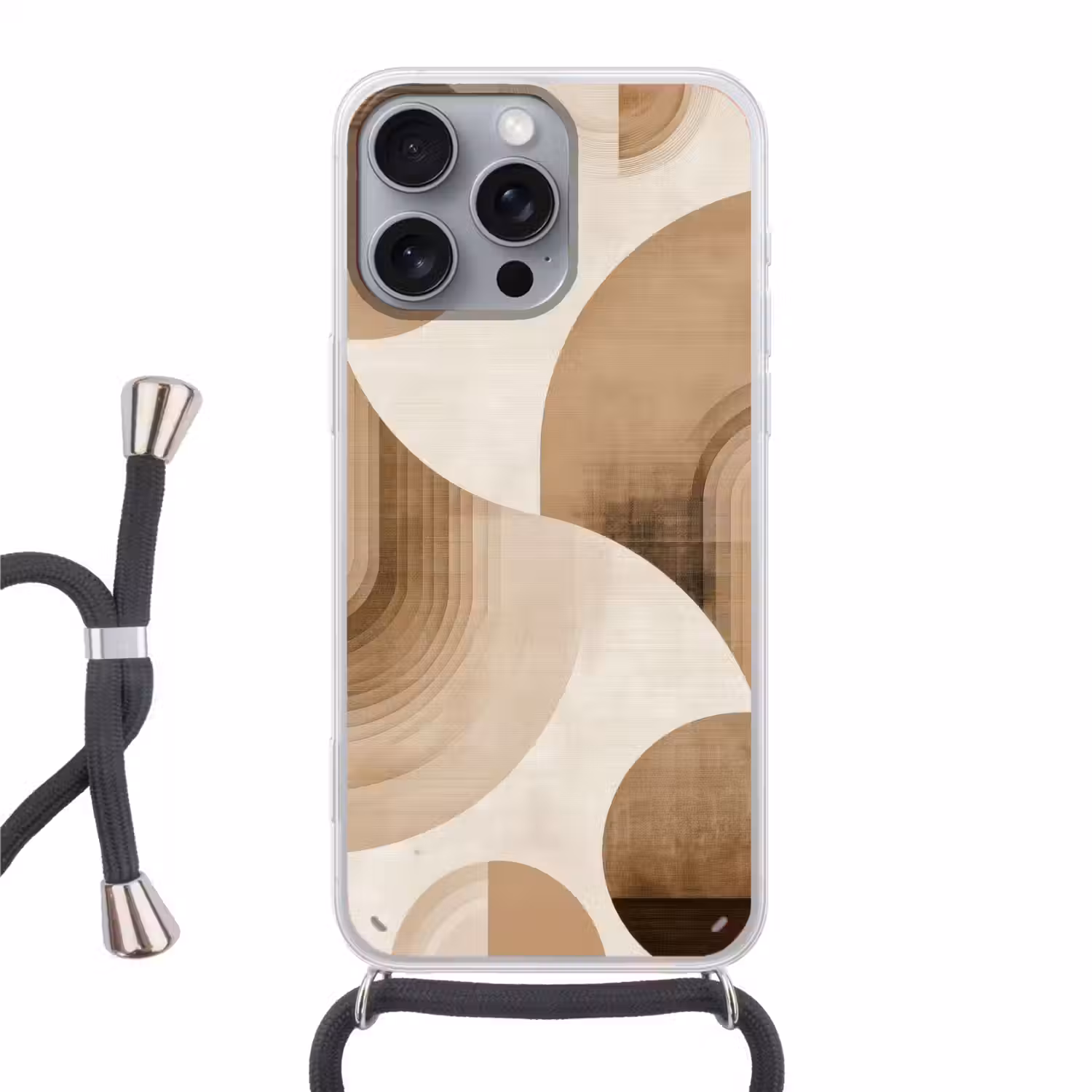 Retro - Geometrische lagen - Aardetinten Hoesje iPhone 16 Pro Max met koord klein -3d