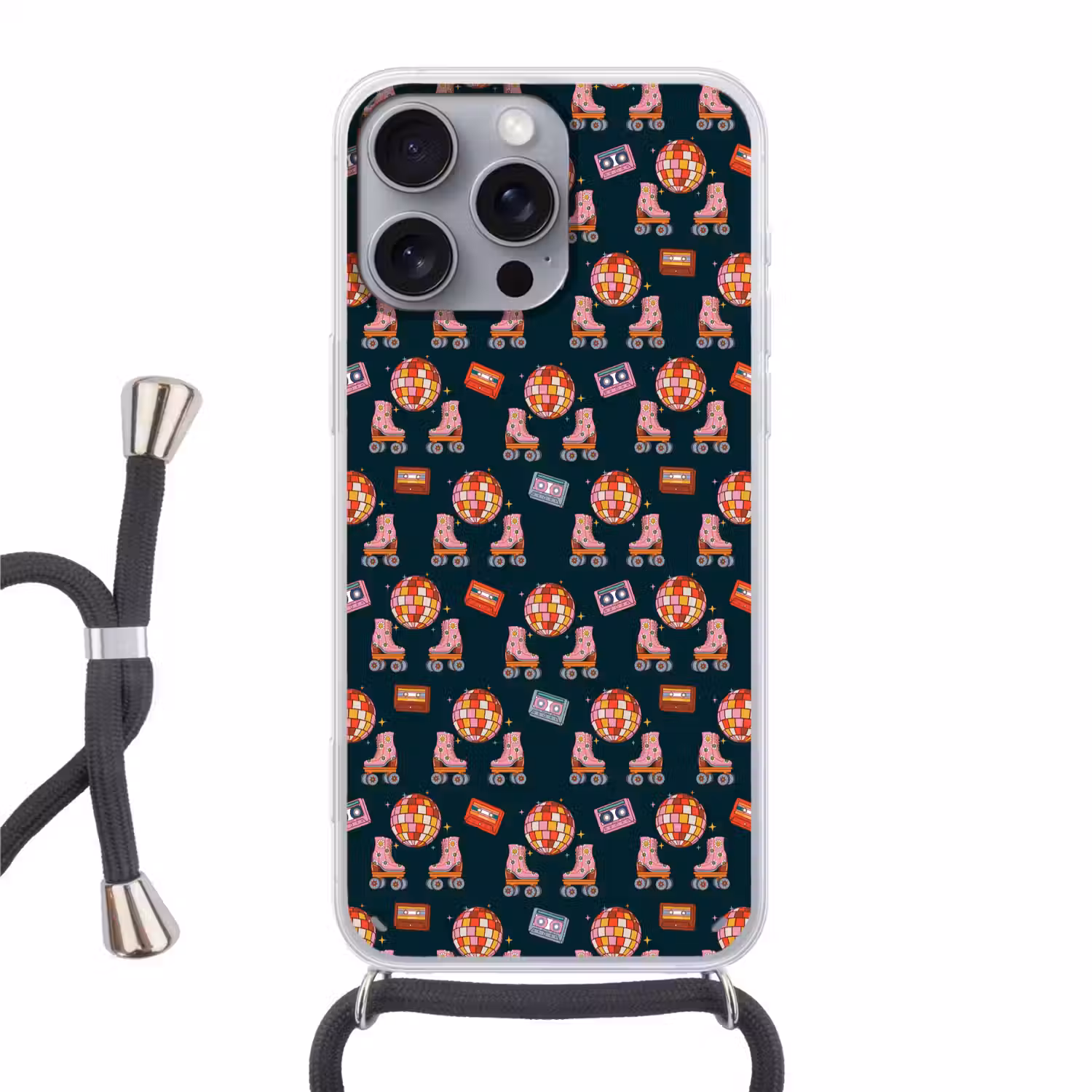 Rolschaatsen - Patroon - Disco Hoesje iPhone 16 Pro Max met koord klein 804 -3d