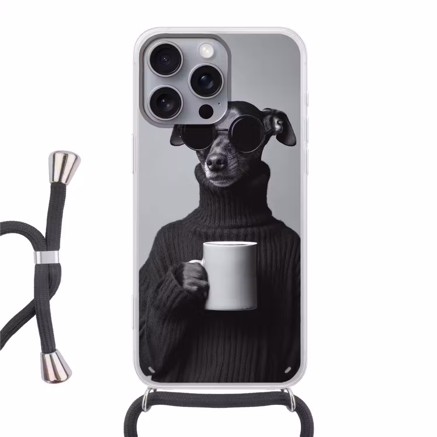Coltrui - Hond - Bril - Mok Hoesje iPhone 16 Pro Max met koord klein -3d