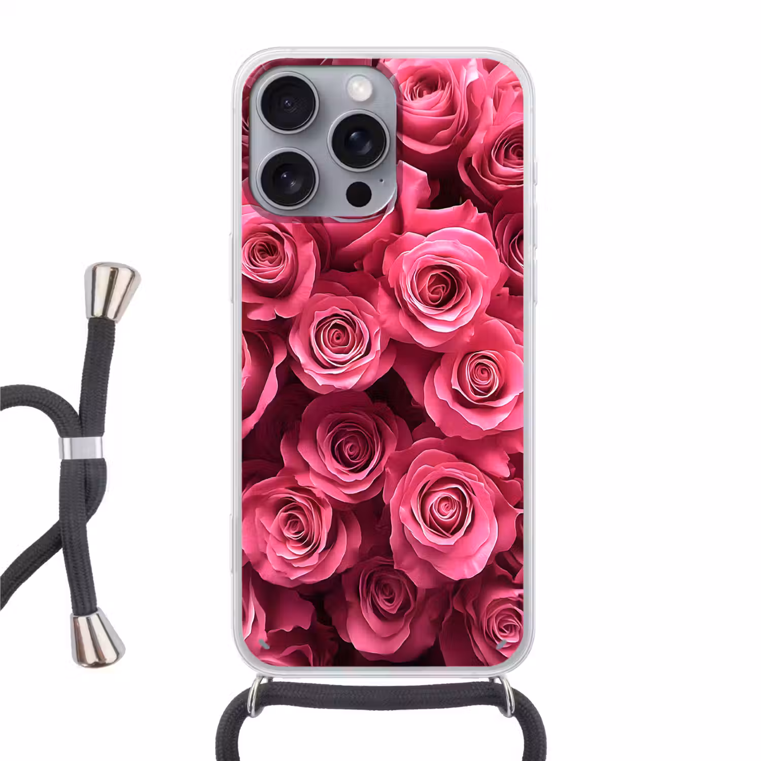 Rozen - Pink - Bloem Hoesje iPhone 16 Pro Max met koord klein -3d
