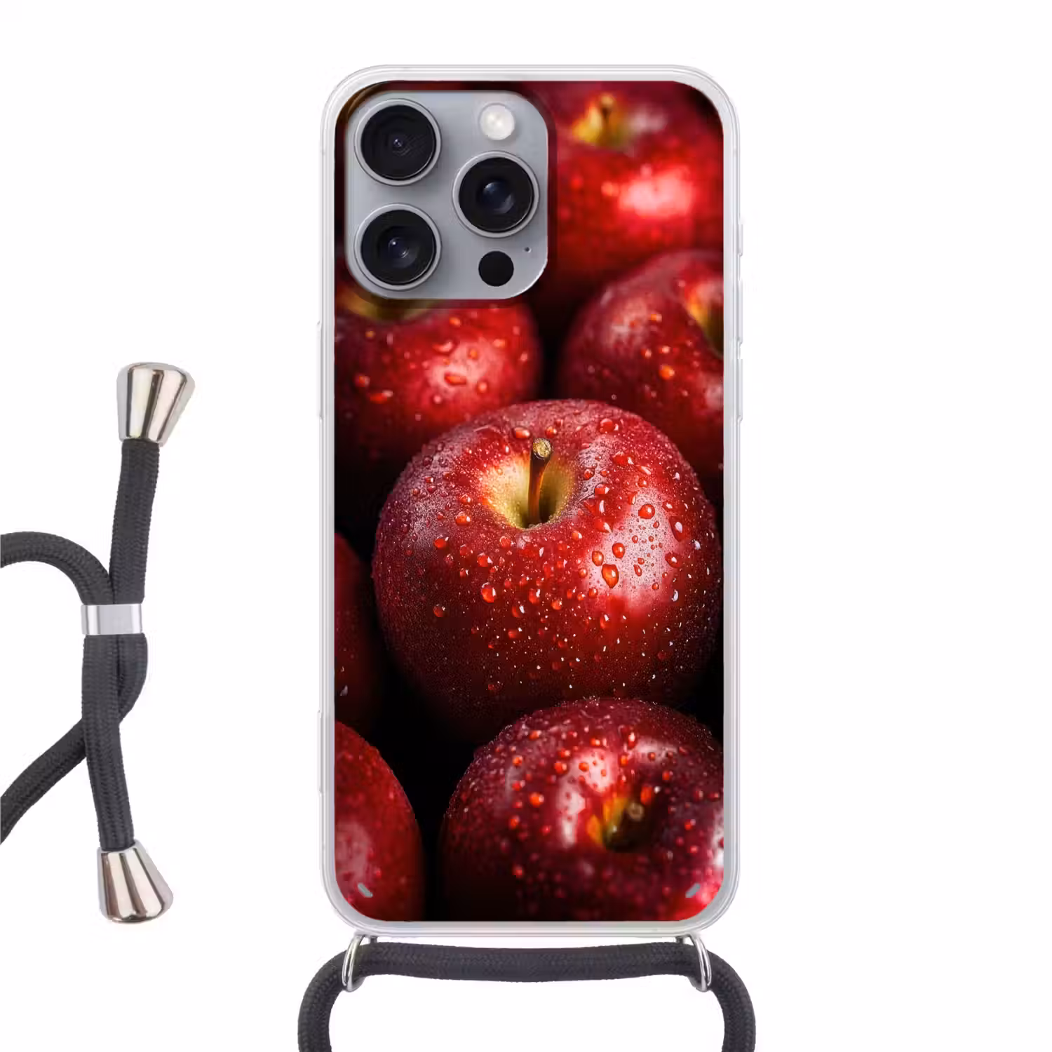 Rood - Appels - Fruit Hoesje iPhone 16 Pro Max met koord klein -3d