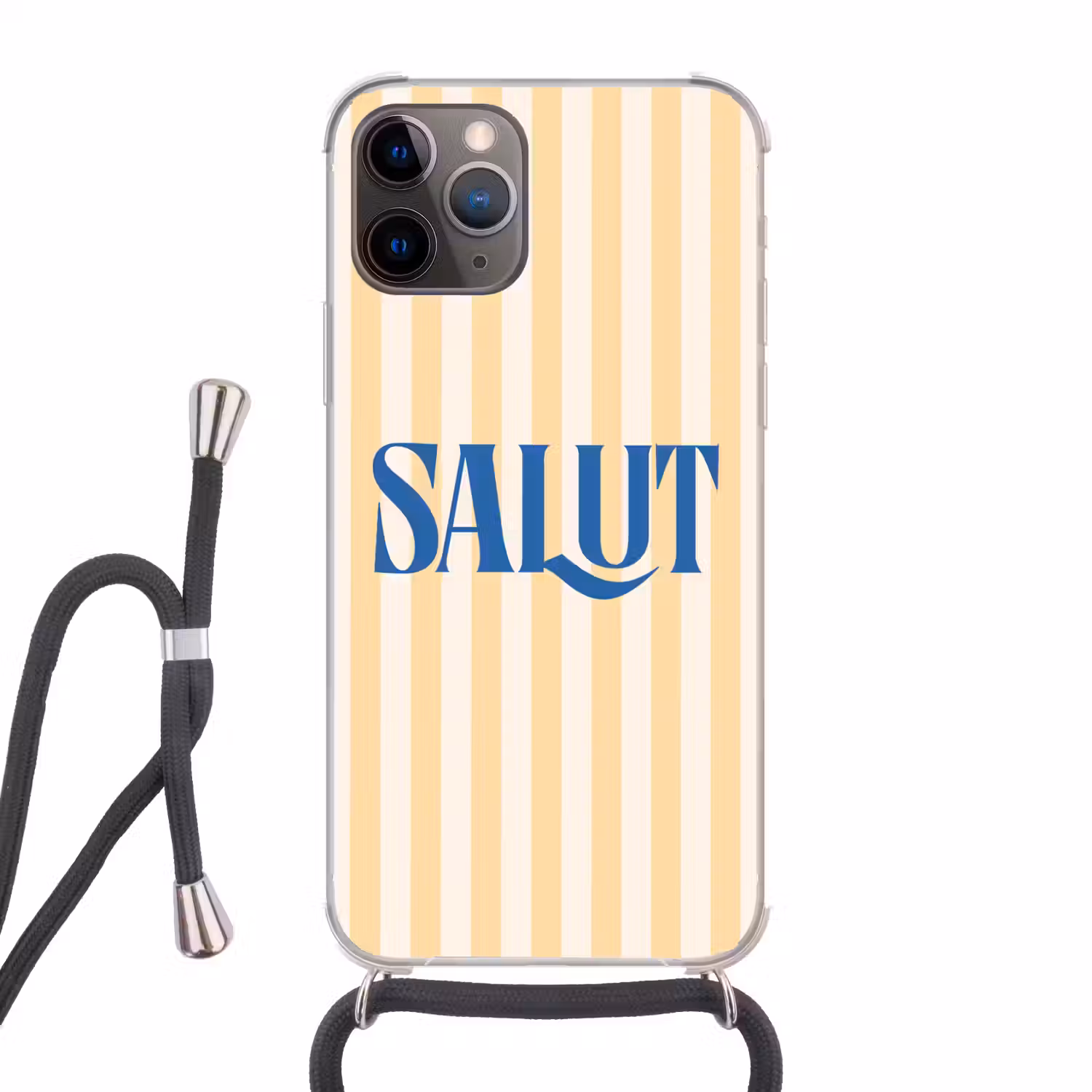 Salut - Quote - Strepen - Geel - Blauw - Wit Hoesje iPhone 12 Pro met koord klein -3d