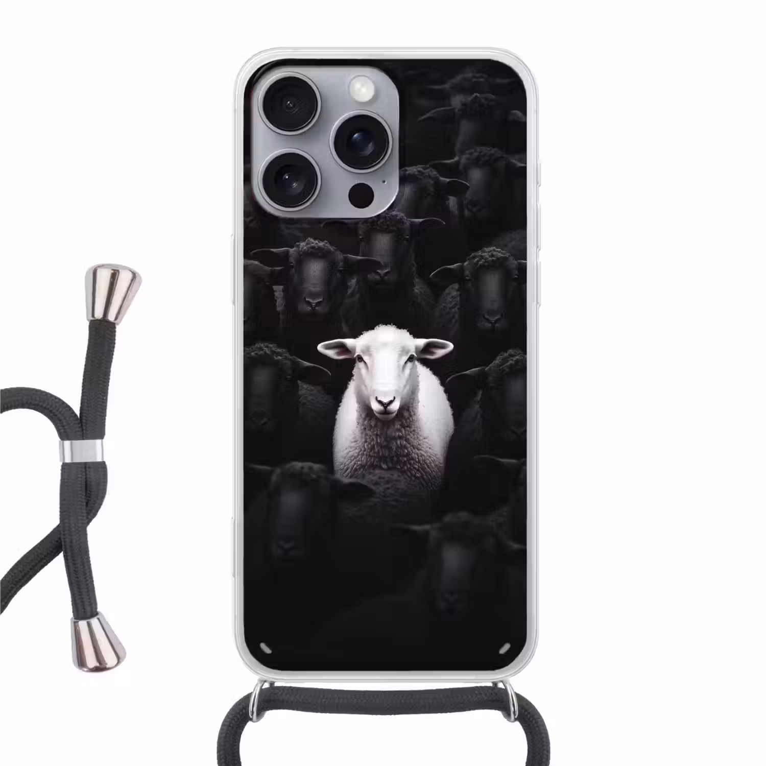 Schapen - Wit - Duisternis Hoesje iPhone 16 Pro Max met koord klein -3d