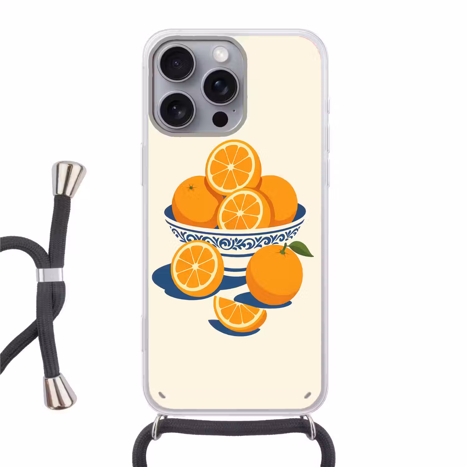 Schaal - Minimalistisch - Oranje - Sinaasappels Hoesje iPhone 16 Pro Max met koord klein -3d