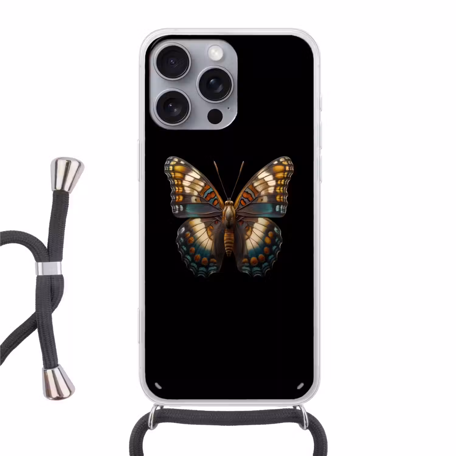 Vlinder - Kleurrijk - mozaïekachtig Hoesje iPhone 16 Pro Max met koord klein -3d