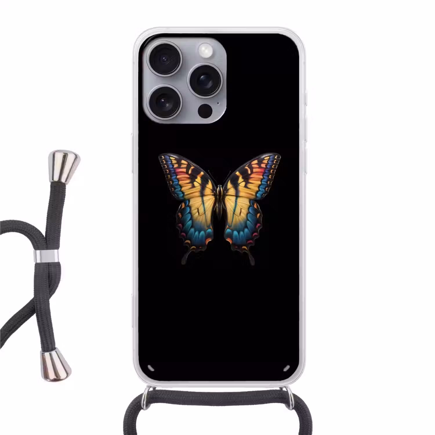 Vlinder - Kleurrijk - Speels Hoesje iPhone 16 Pro Max met koord klein -3d