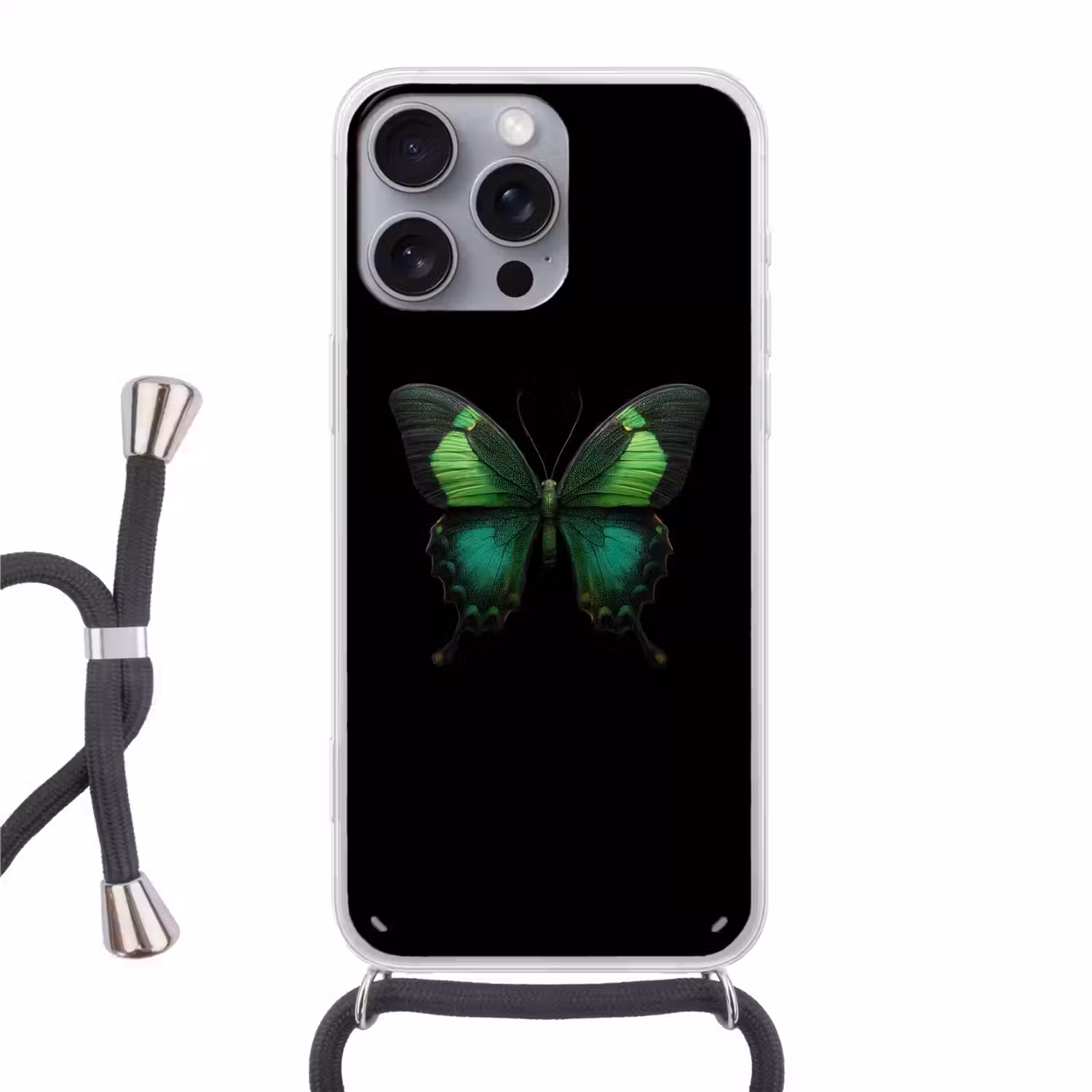 Vlinder - Groen - Opvallend Hoesje iPhone 16 Pro Max met koord klein -3d