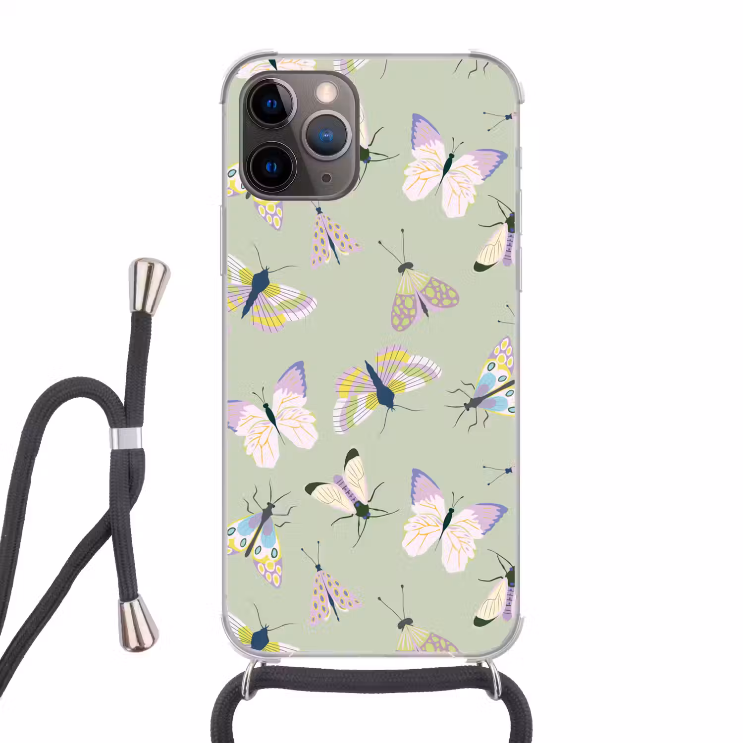 Vlinders - Insecten - Groen - Kleurrijk Hoesje iPhone 12 Pro met koord klein -3d