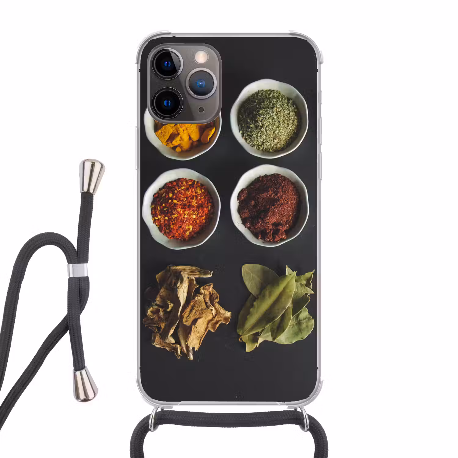 Pollepel - Specerijen - Kruiden - Groen - Bruin - Rustiek Hoesje iPhone 12 Pro met koord klein -3d