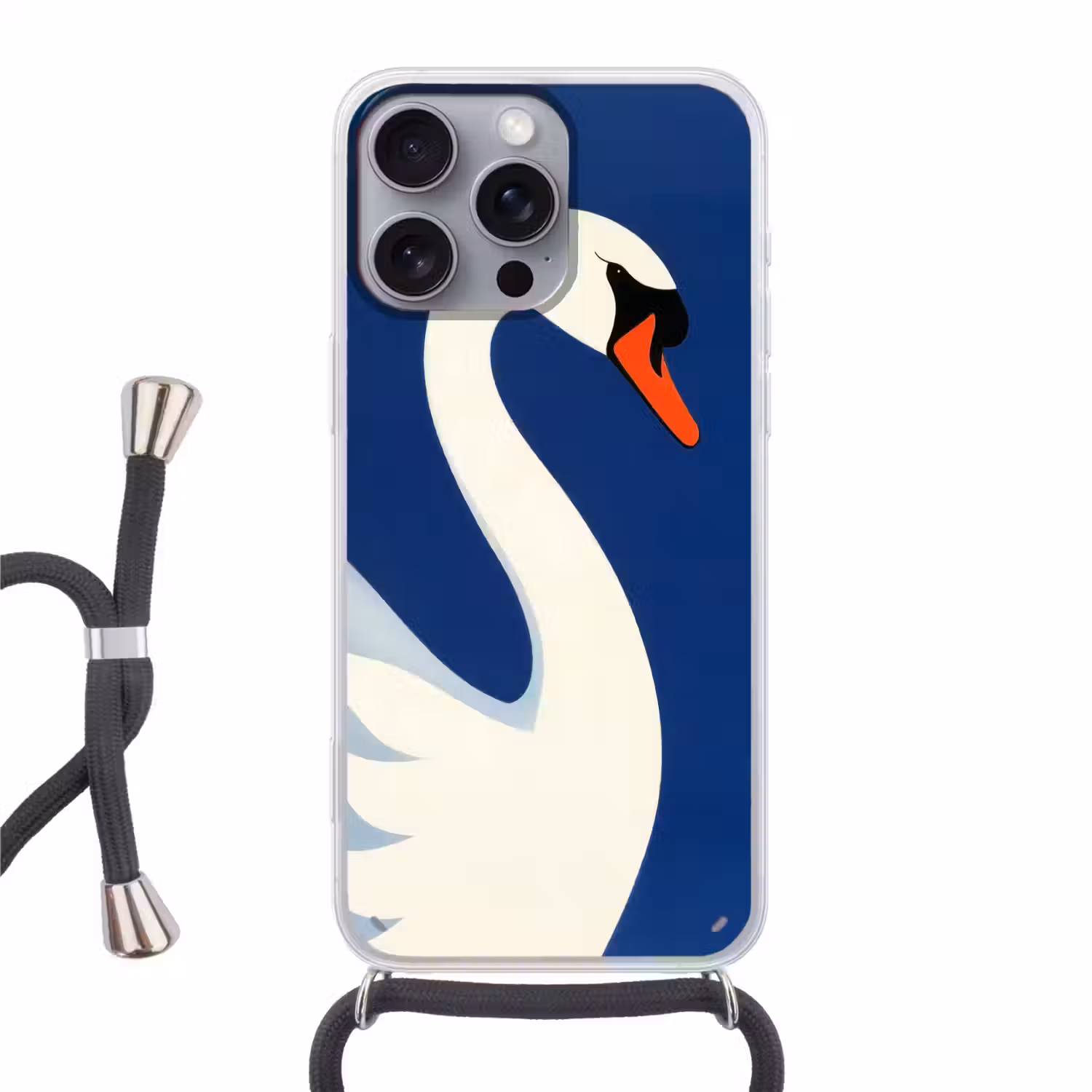 Zwaan - Wit - Snavel - Illustratie Hoesje iPhone 16 Pro Max met koord klein -3d