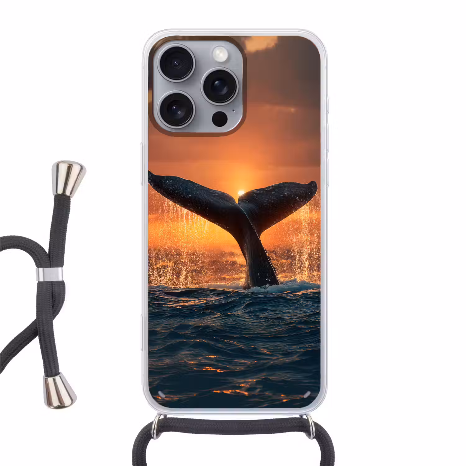 Walvis staart - Water - Zonsondergang Hoesje iPhone 16 Pro Max met koord klein -3d