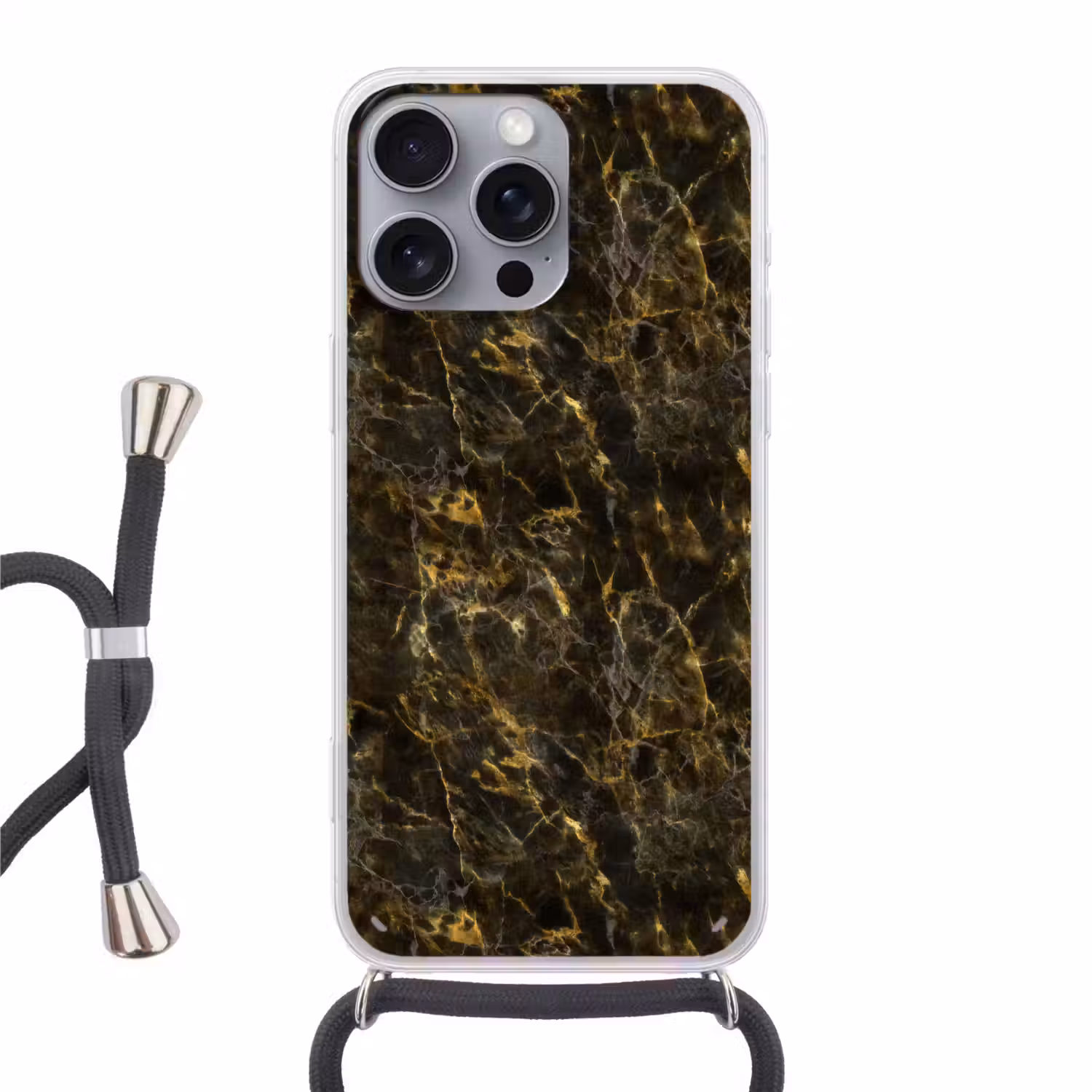 Zwart - Marmer - Goud Hoesje iPhone 16 Pro Max met koord klein 804 -3d