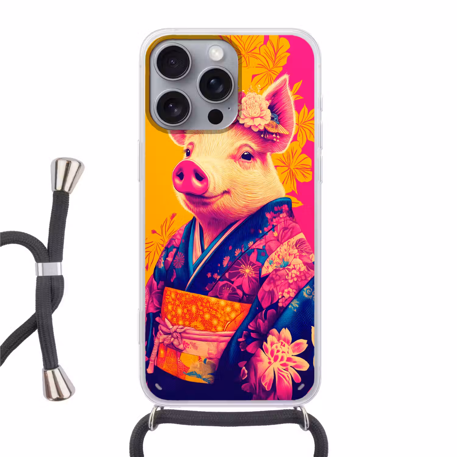 Varken - Bloemkroon - Kimono - Abstract Hoesje iPhone 16 Pro Max met koord klein -3d