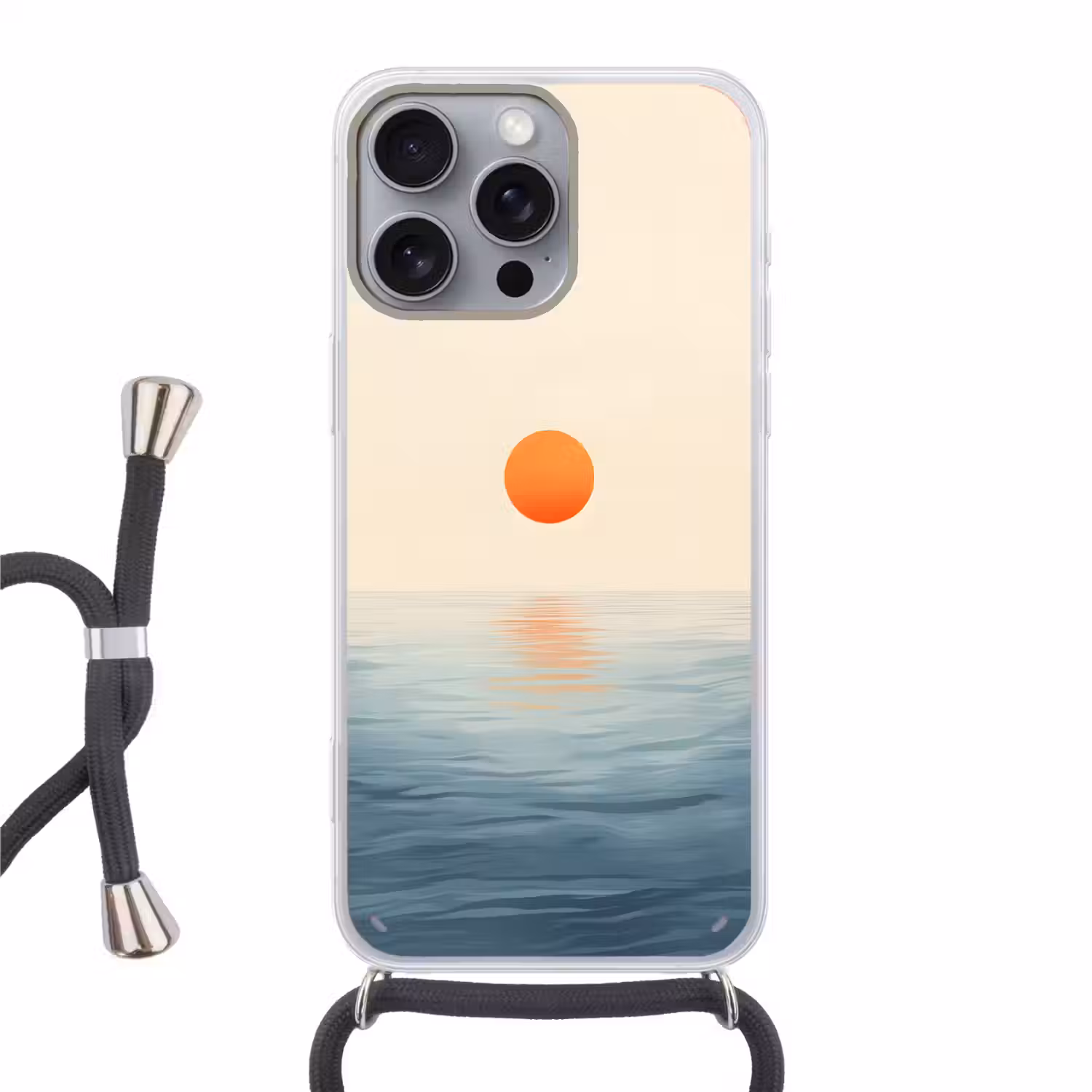 Zon - Oranje - Zee Hoesje iPhone 16 Pro Max met koord klein -3d