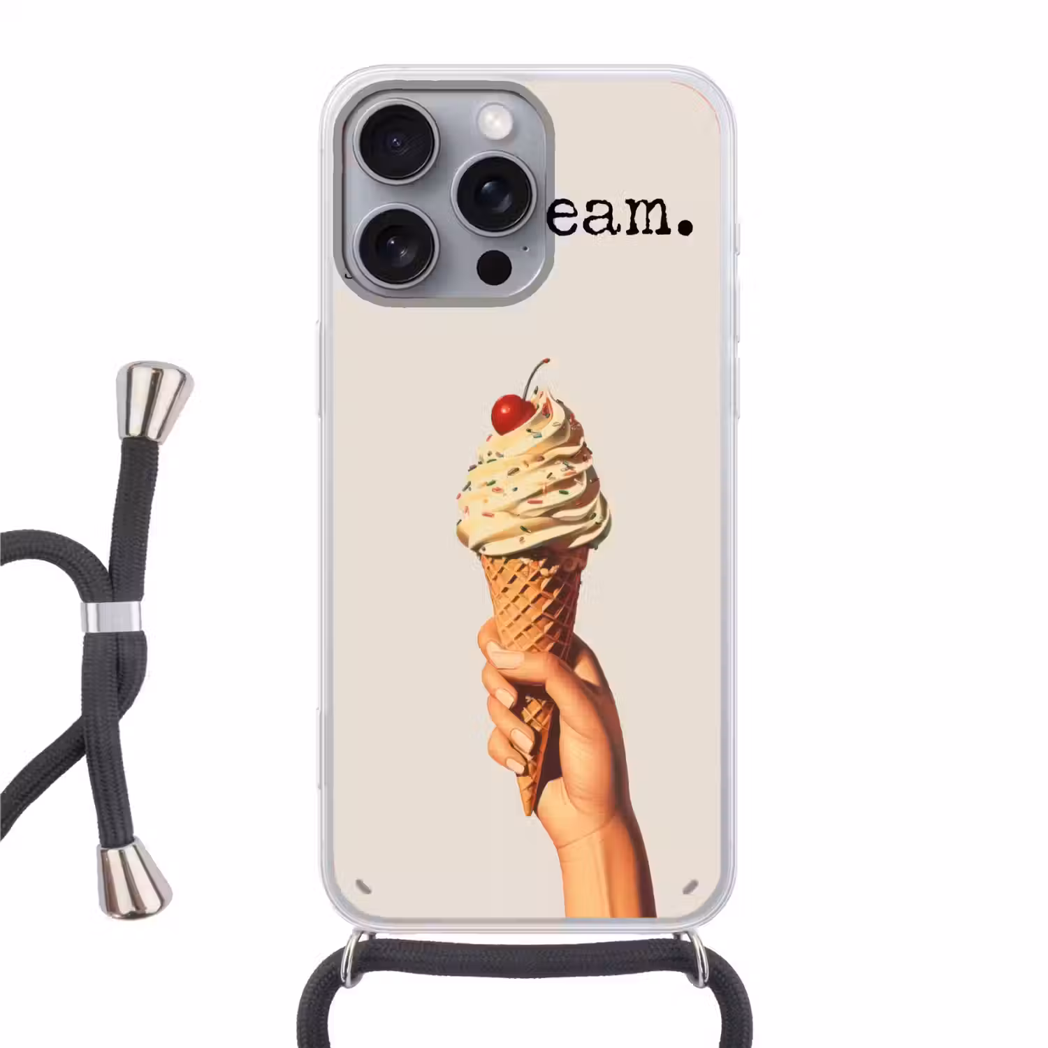 Ice cream - Softijs - Kleurrijk - Kers Hoesje iPhone 16 Pro Max met koord klein -3d