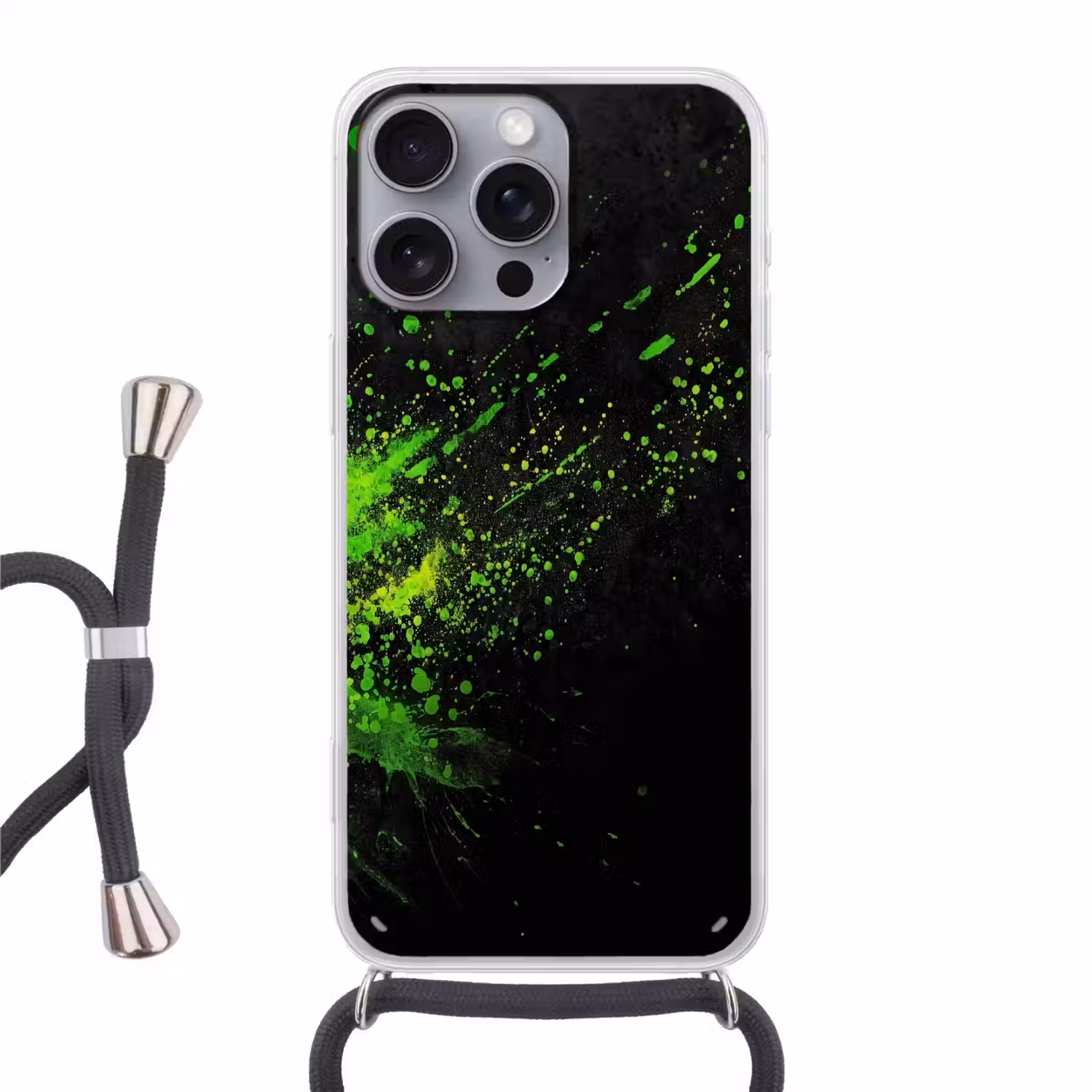 Gaming - Spetters - Groen - Chaotisch - Groen Hoesje iPhone 16 Pro Max met koord klein -3d