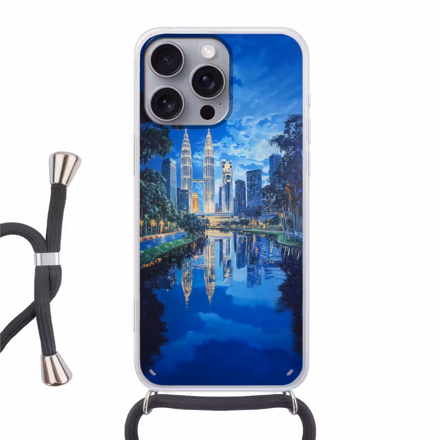 Stad Kuala Lumpur - Skyline - Wolkenkrabbers - Water Hoesje iPhone 16 Pro Max met koord klein -3d
