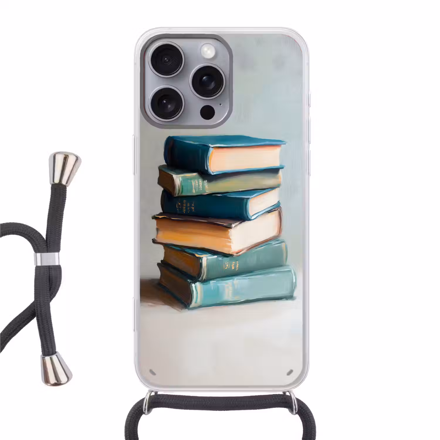 Stapel - Boeken - Groen - Daglicht Hoesje iPhone 16 Pro Max met koord klein -3d